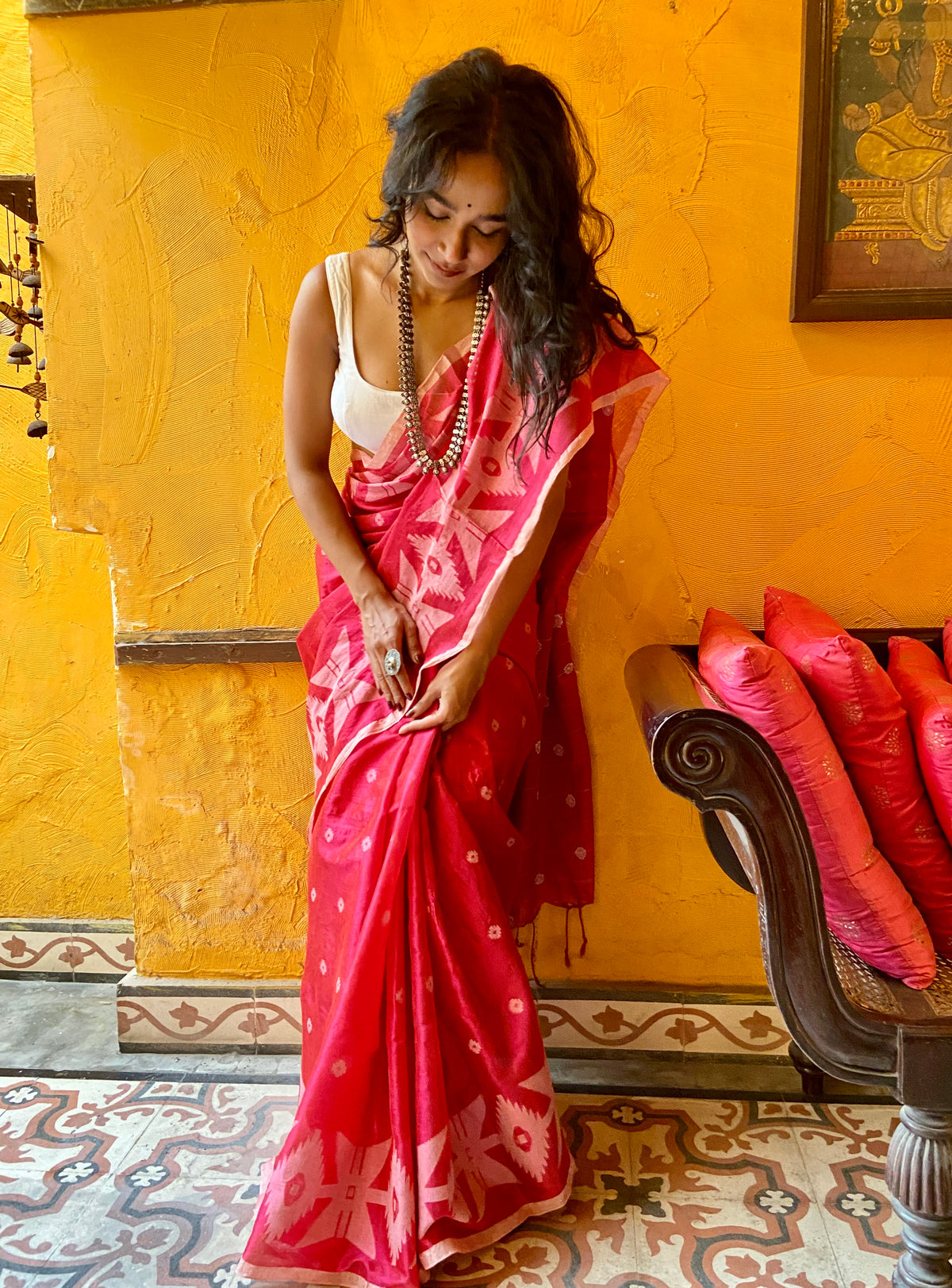 Pink Muslin Jamdani Sari