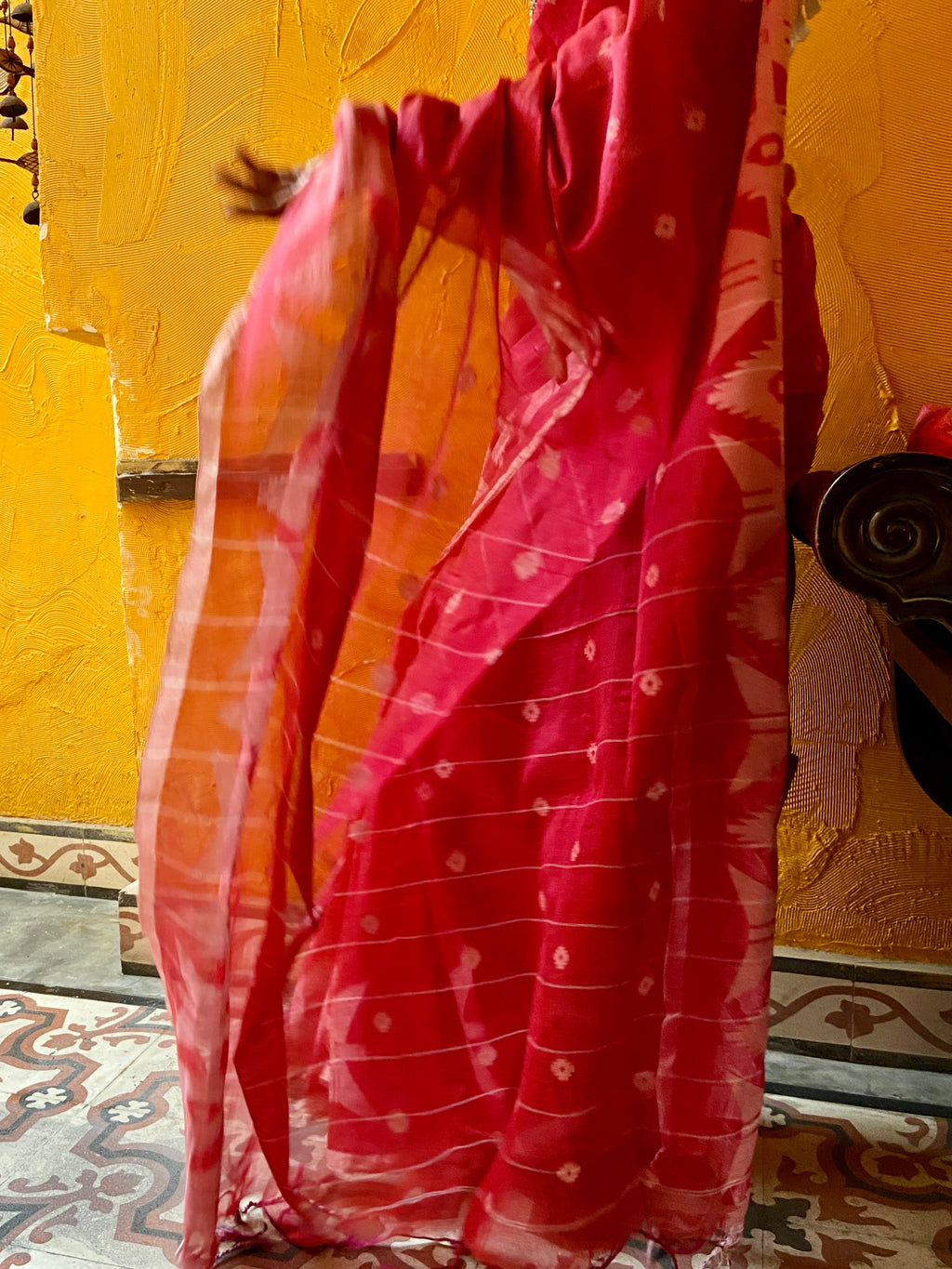 Pink Muslin Jamdani Sari
