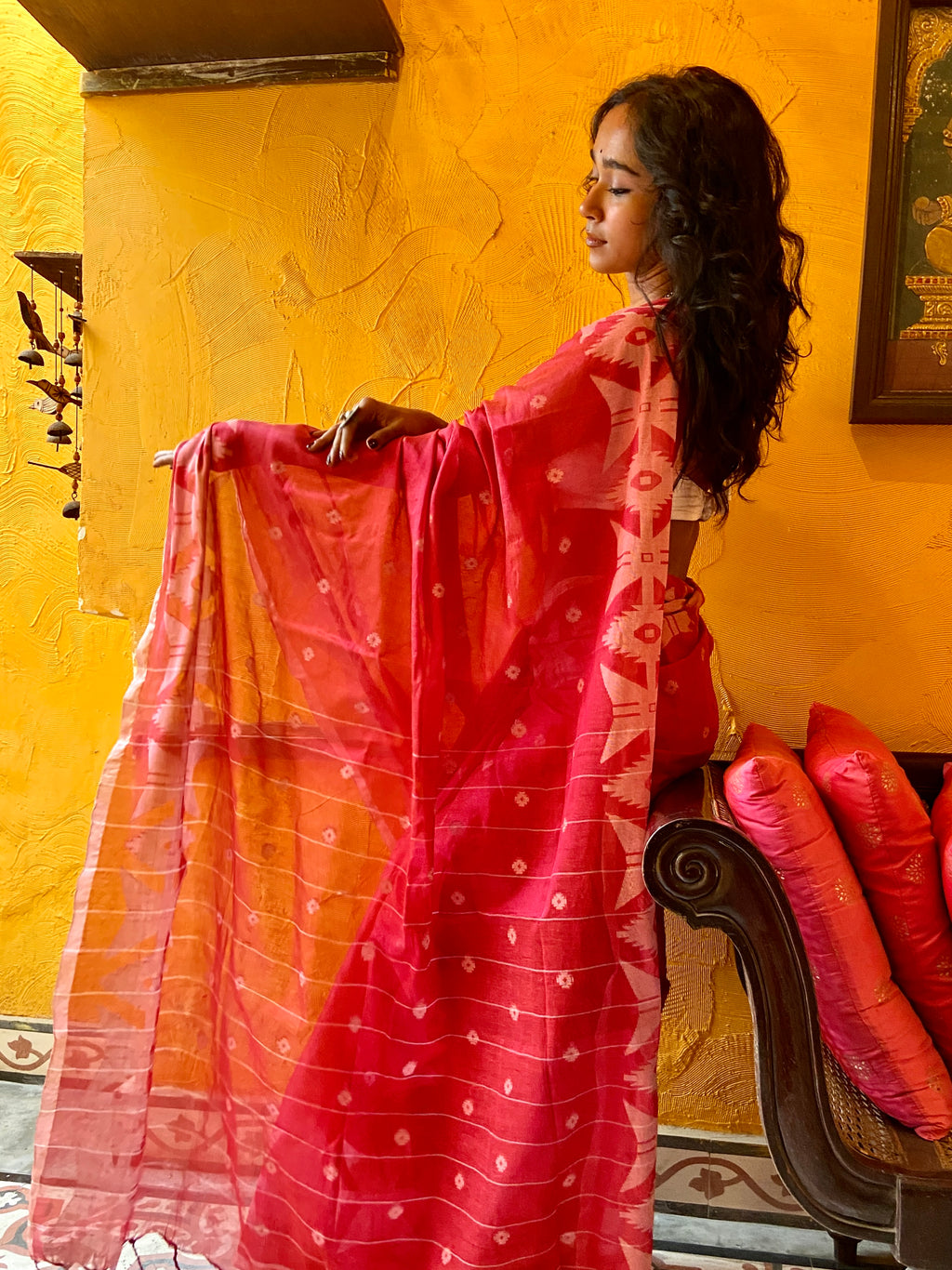 Pink Muslin Jamdani Sari