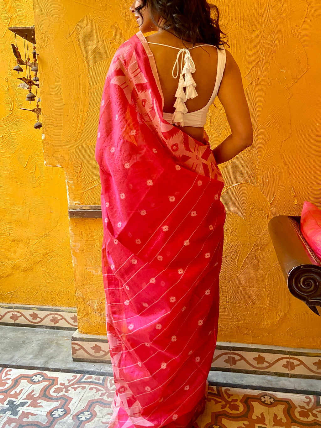 Pink Muslin Jamdani Sari