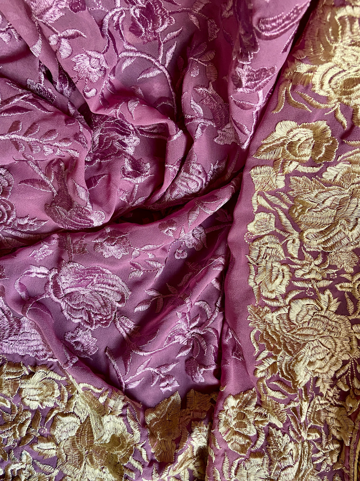 Mauve Embroidered Georgette Sari