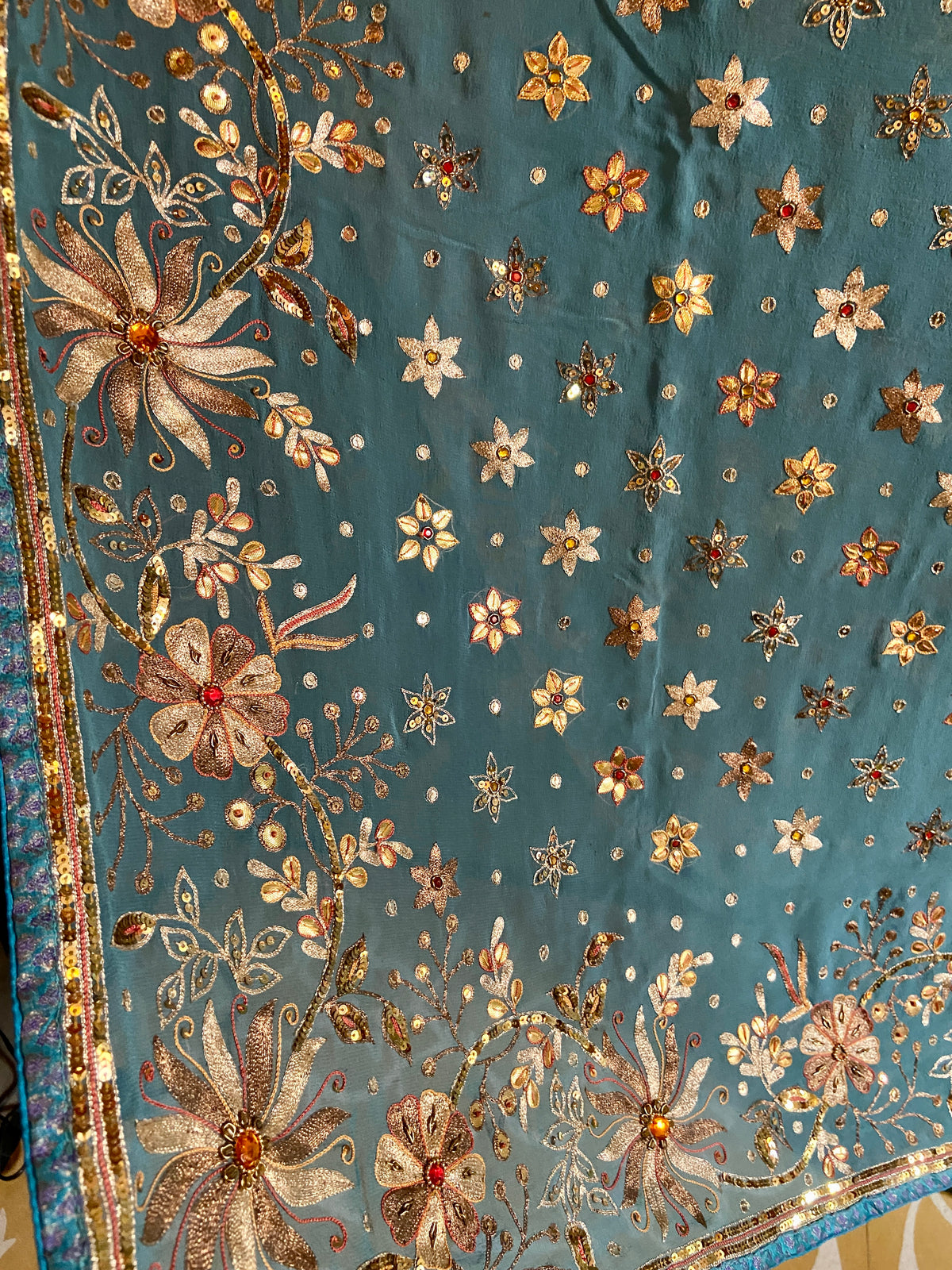 Cerulean Blue Embroidered Sari