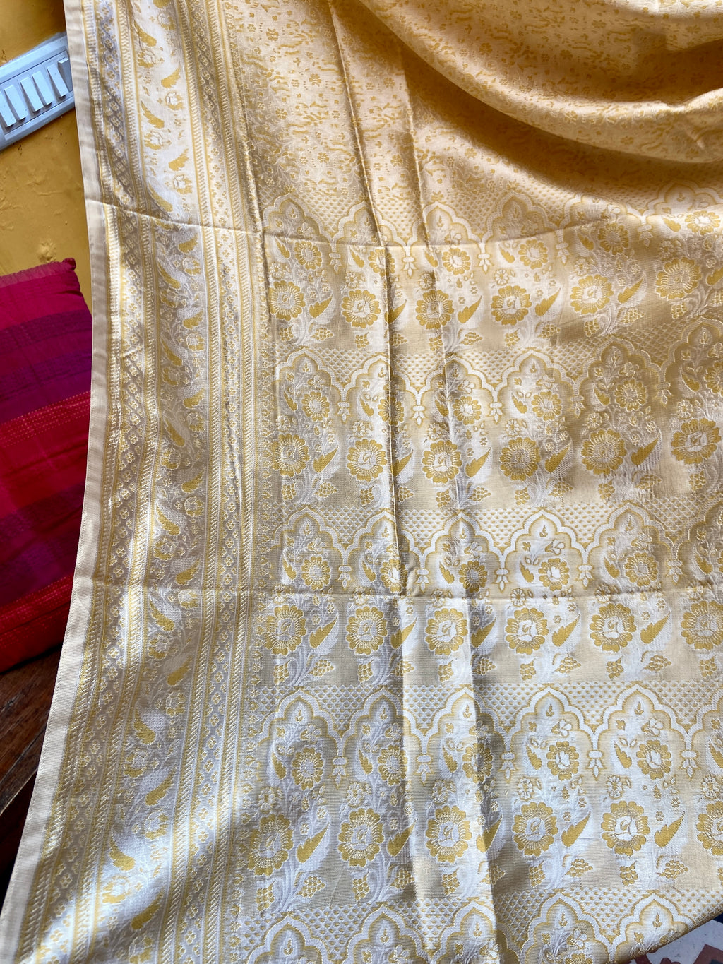 Cream and Gold Woven Silk Sari