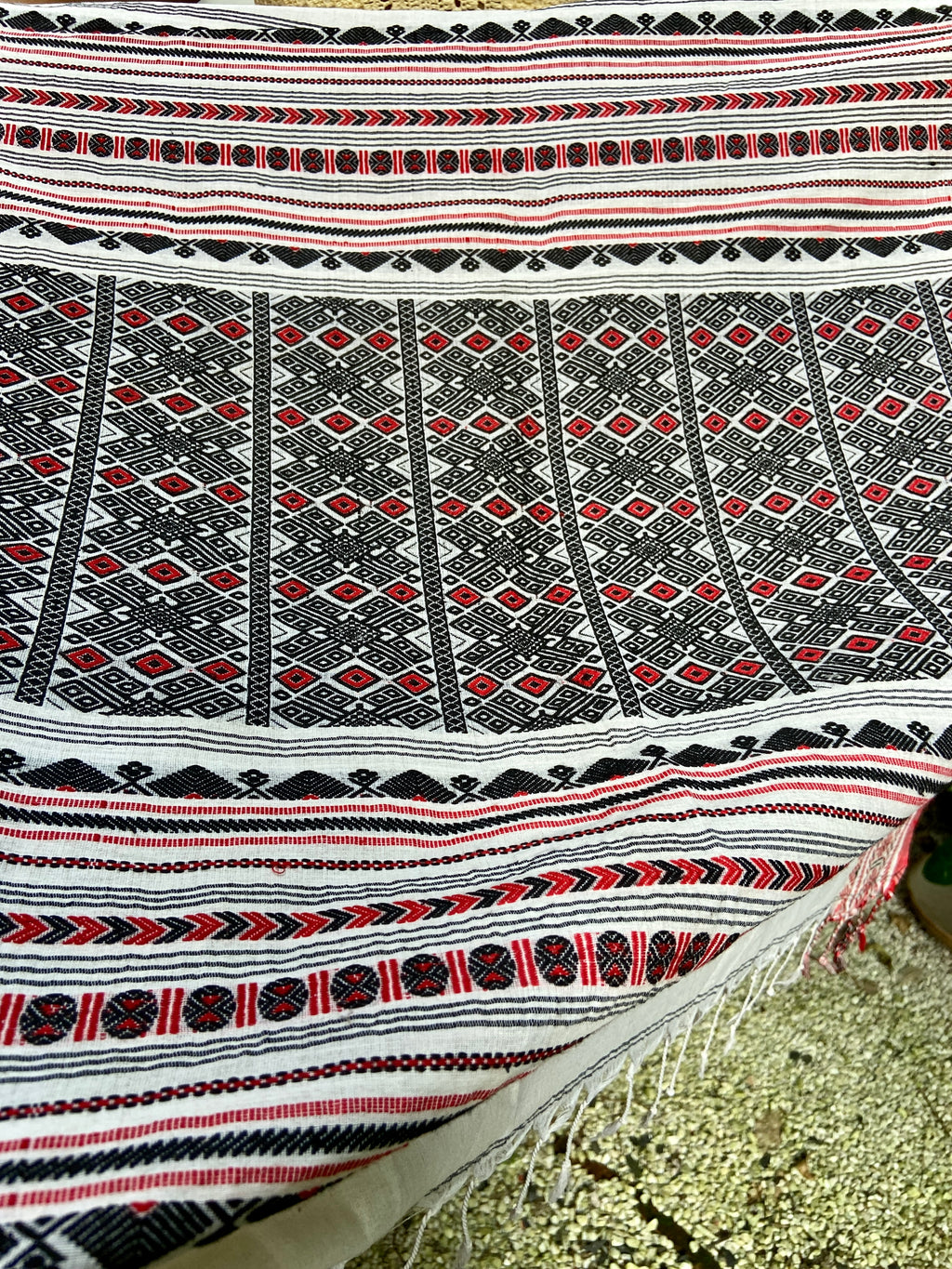 White, Red and Black Cotton Sari