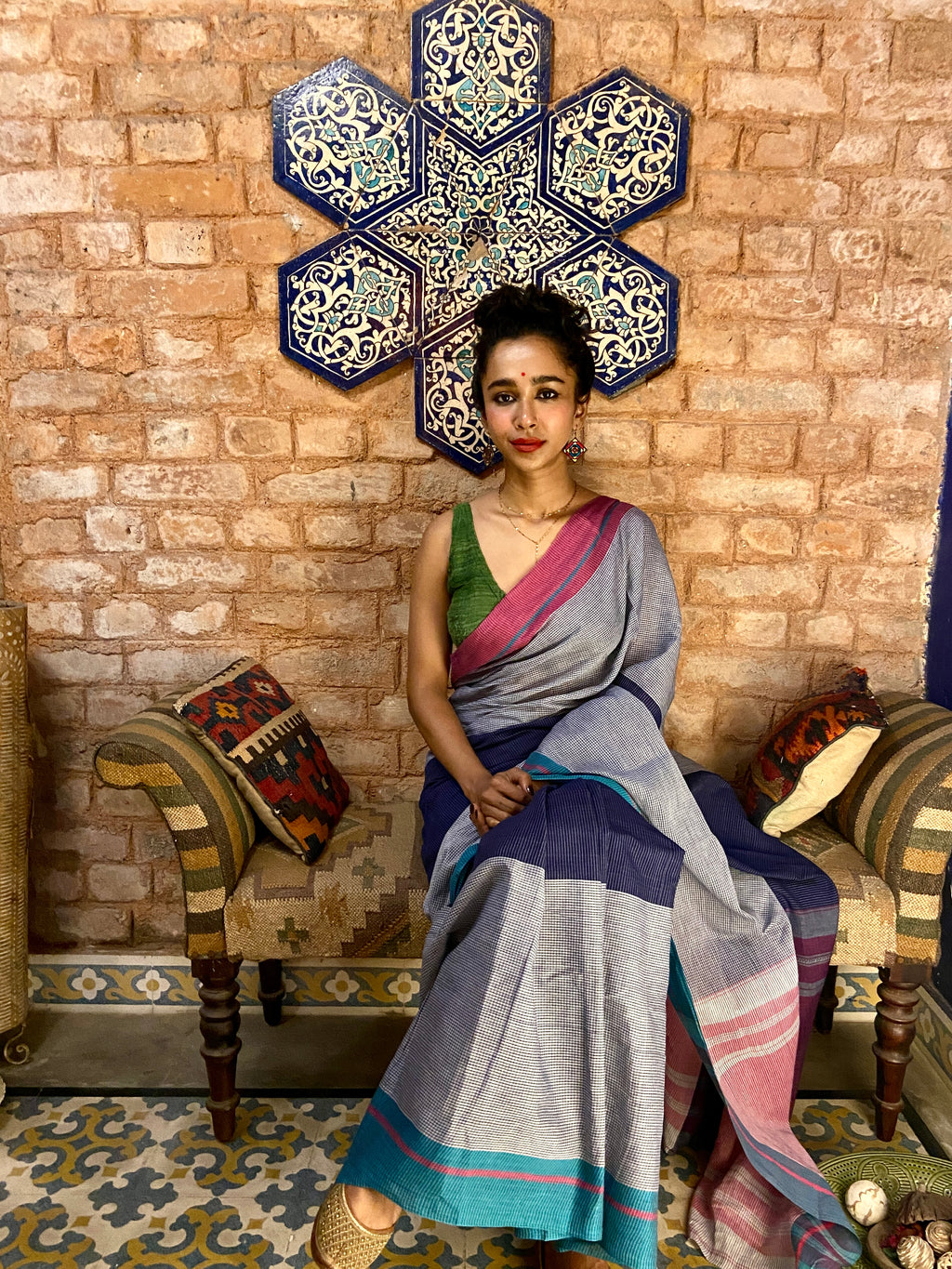 Colourful Checked  Sari