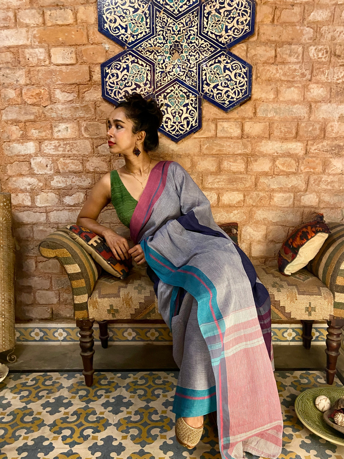 Colourful Checked  Sari
