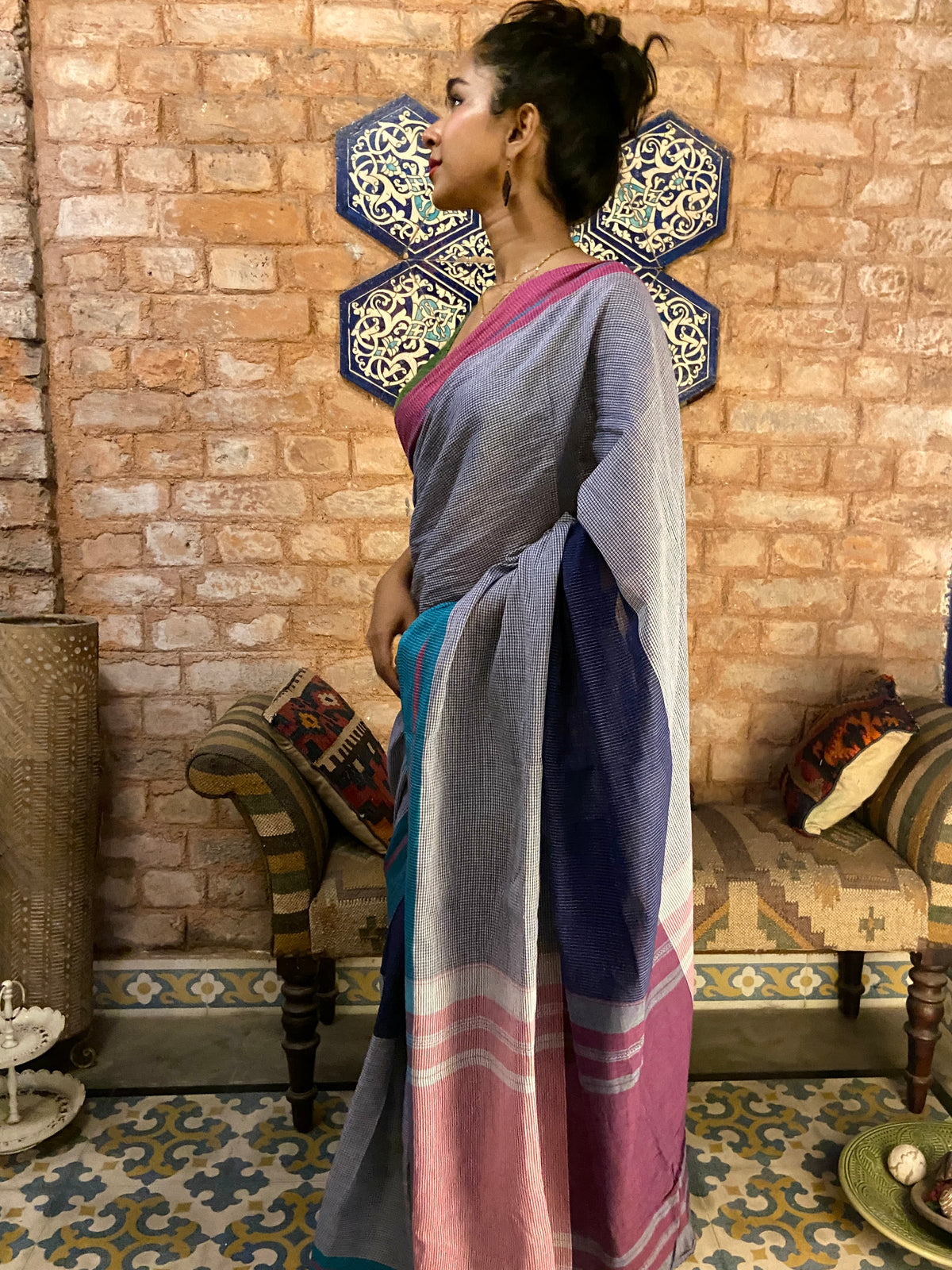 Colourful Checked  Sari