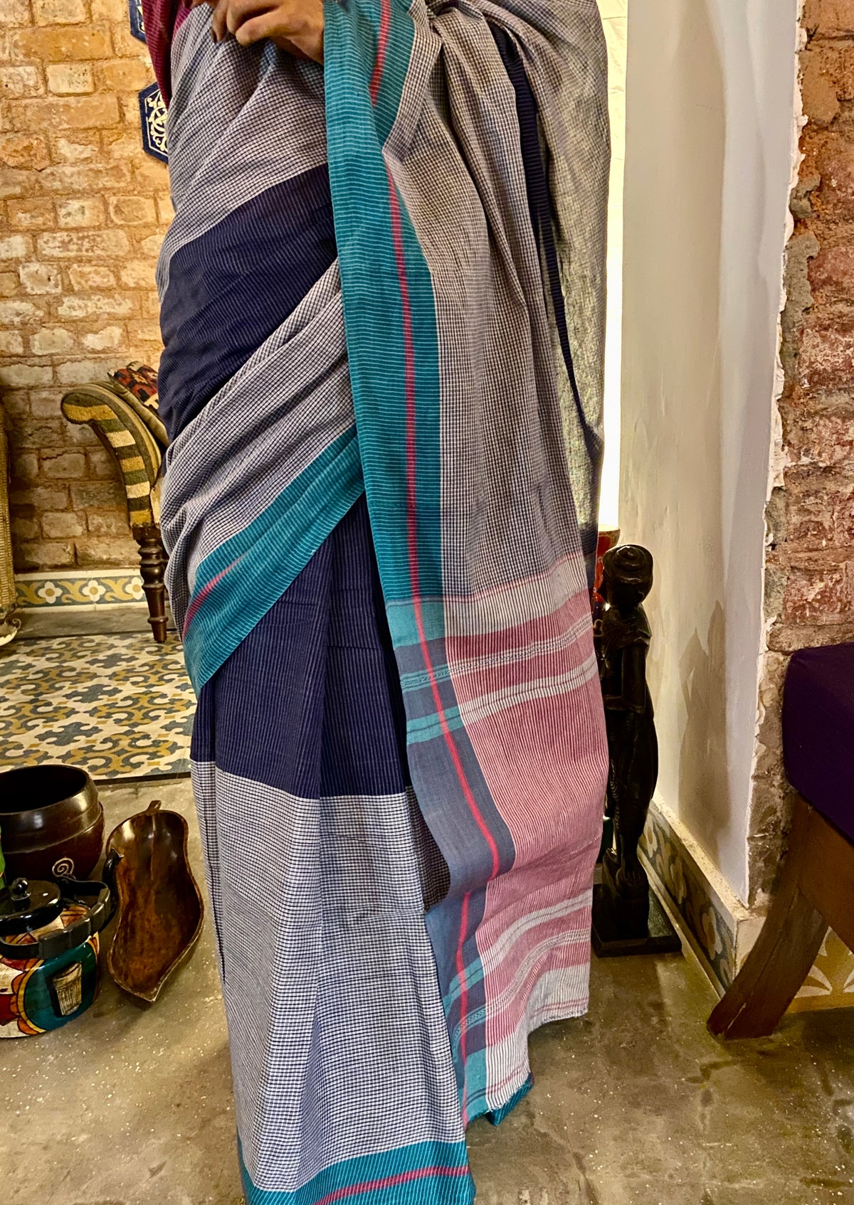 Colourful Checked  Sari