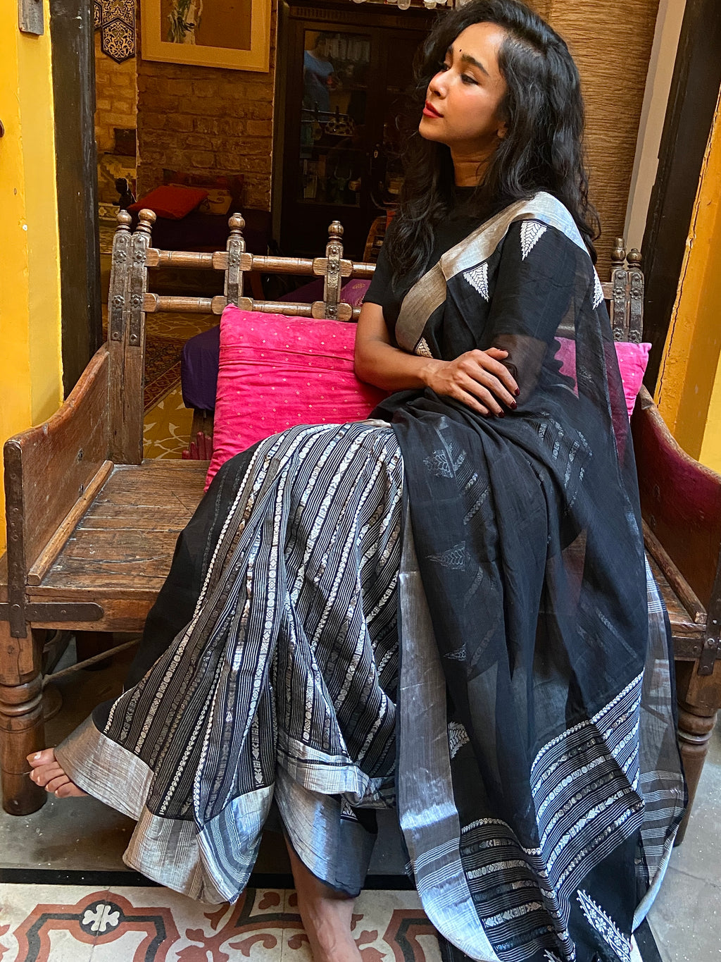 Black and Silver Handloom Sari
