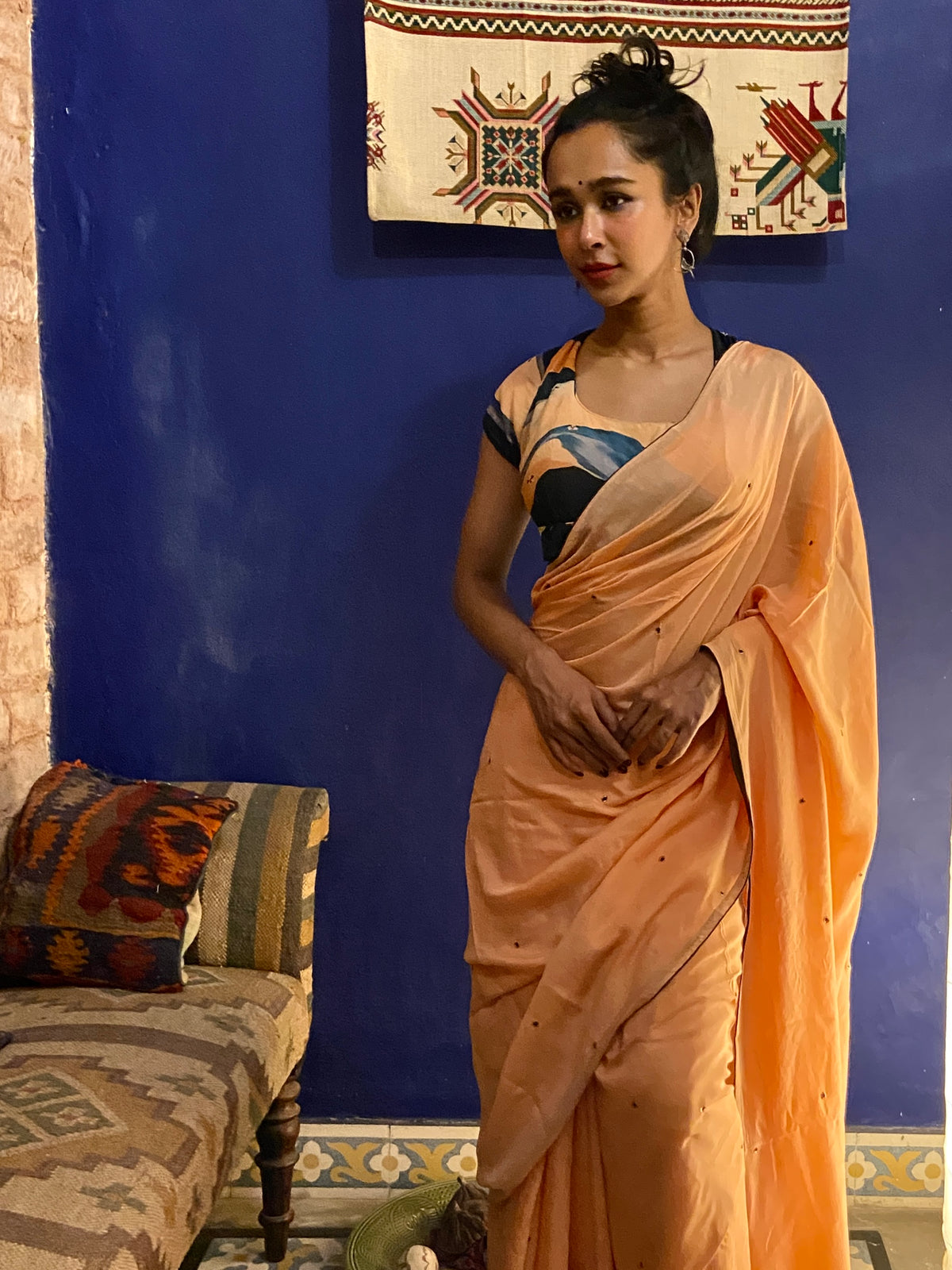 Peach Cotton Silk Sari