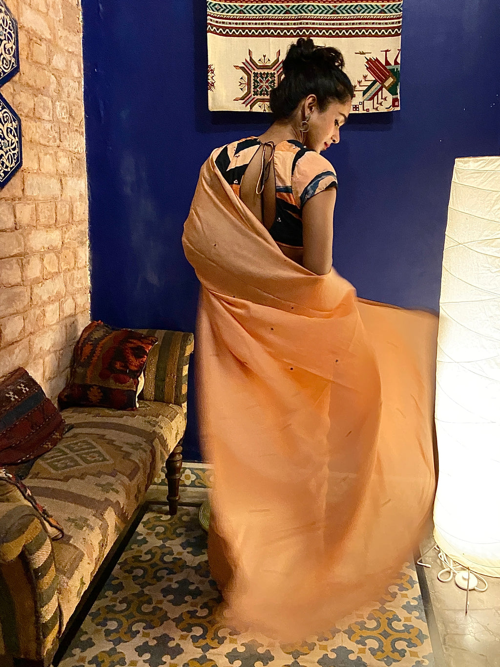 Peach Cotton Silk Sari