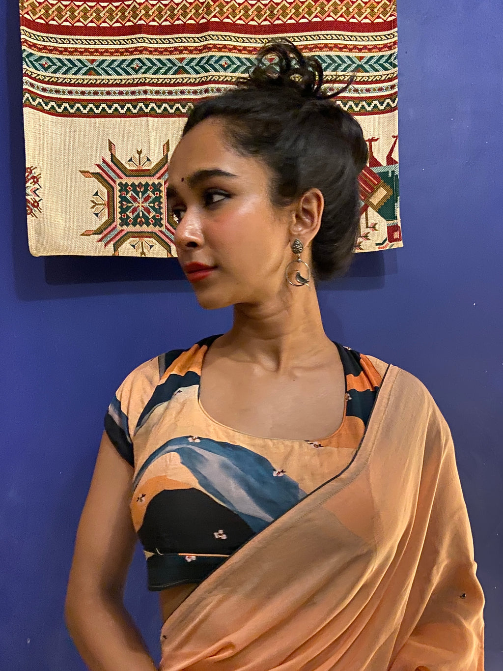Peach and Teal  Blouse