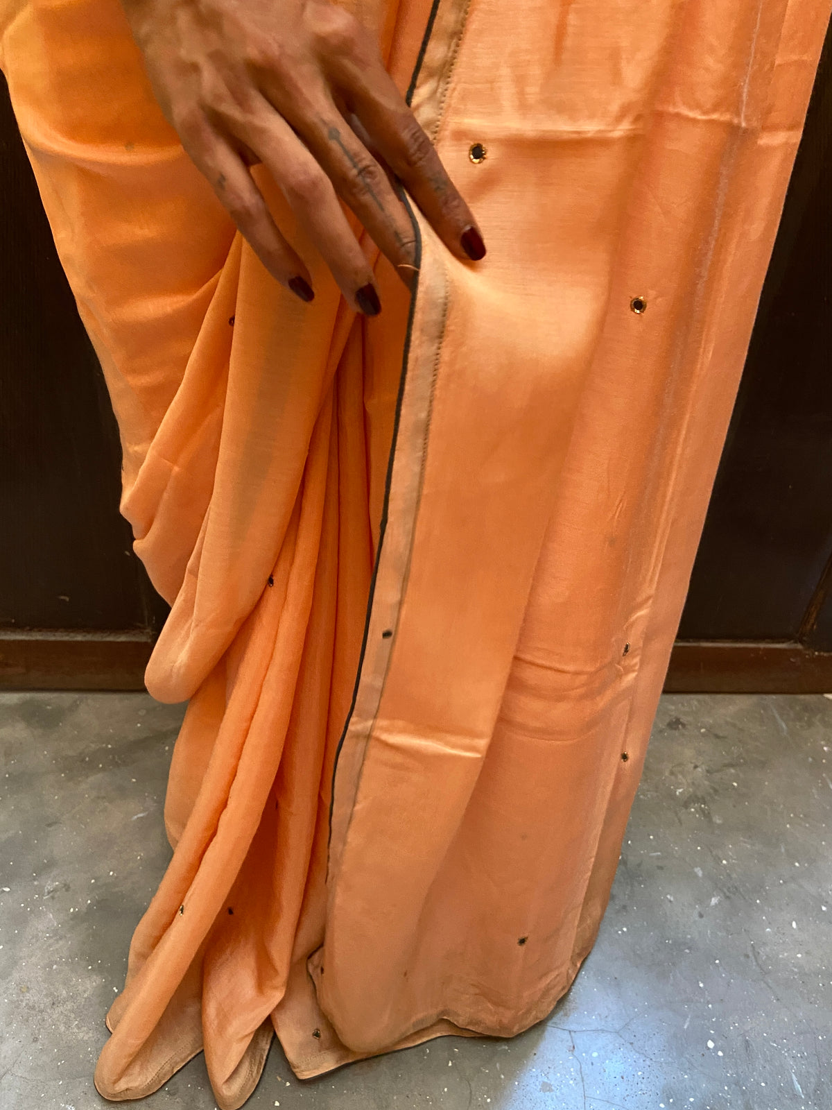 Peach Cotton Silk Sari