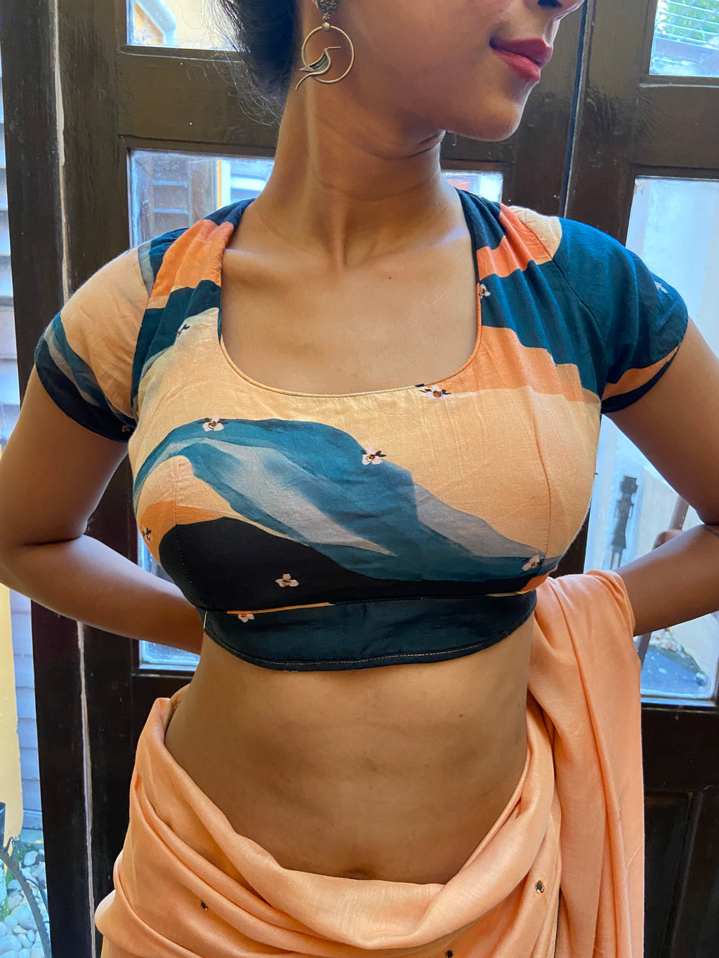 Peach and Teal  Blouse