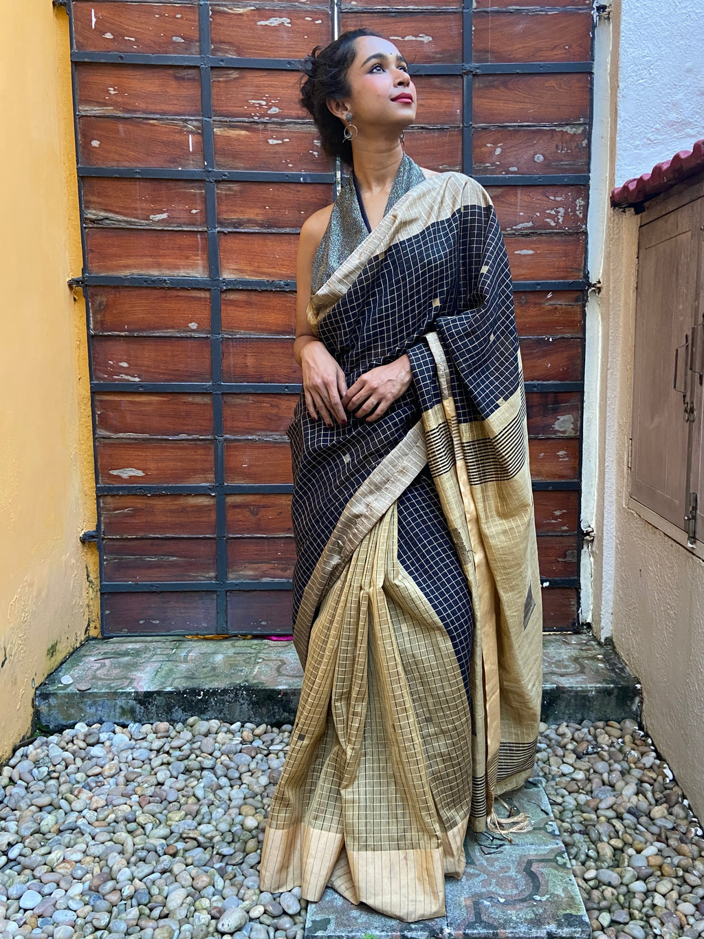 Black and Golden Beige Sari
