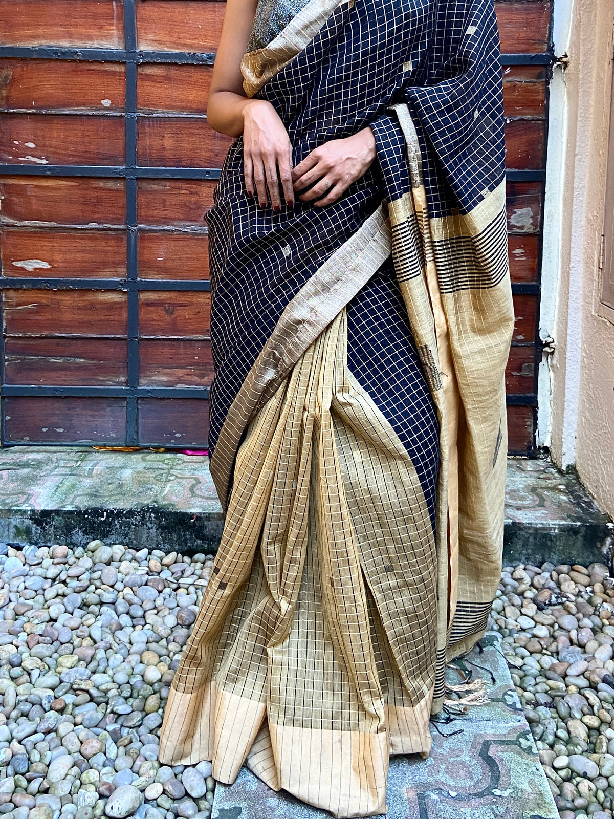 Black and Golden Beige Sari