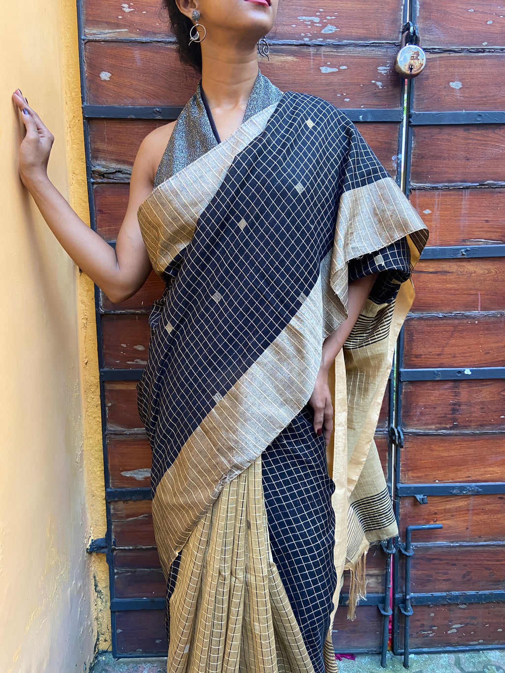 Black and Golden Beige Sari