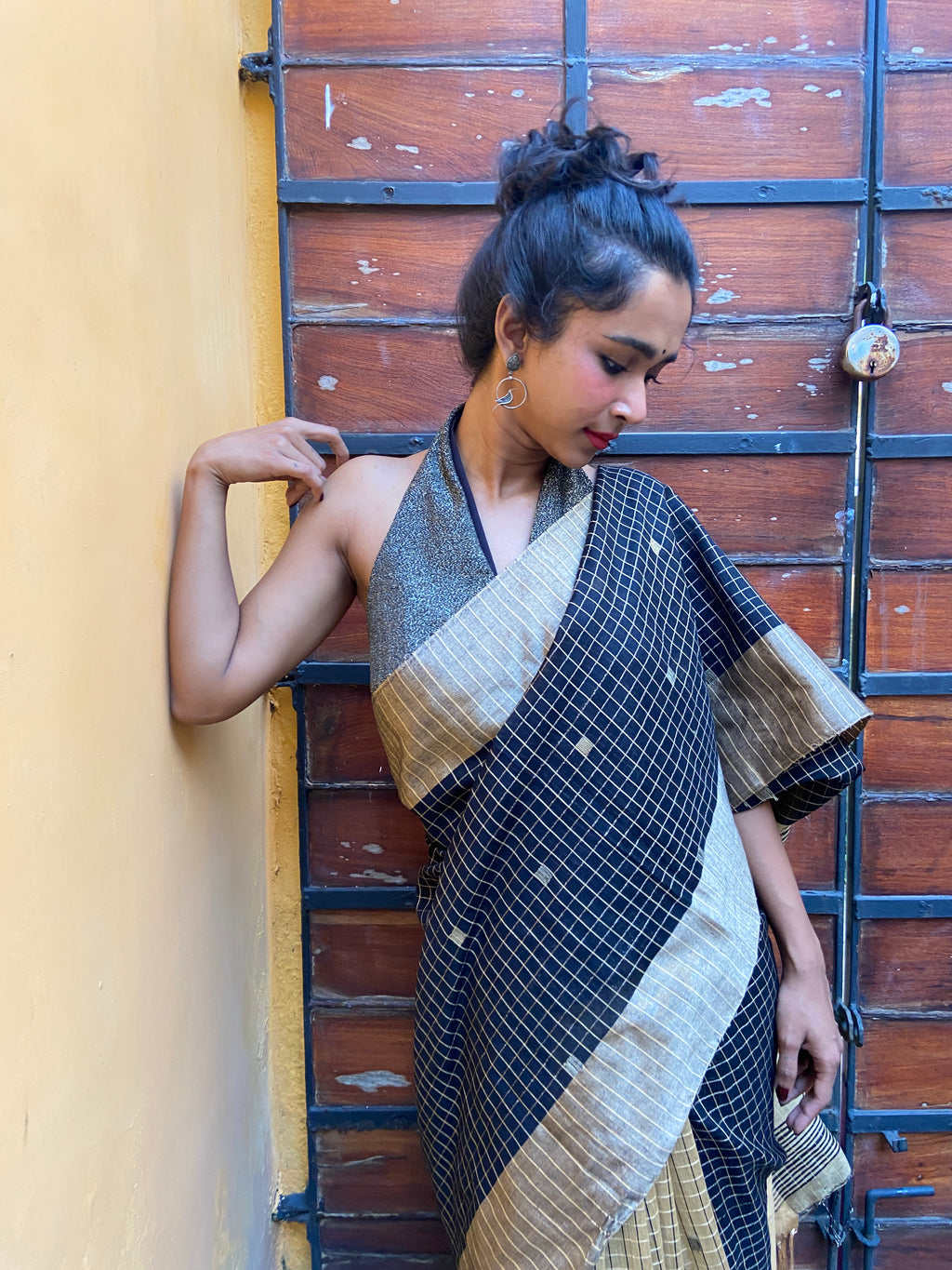 Black and Golden Beige Sari