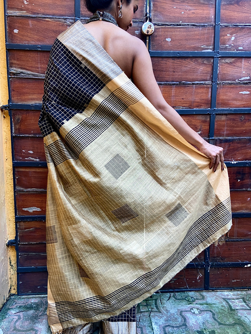 Black and Golden Beige Sari
