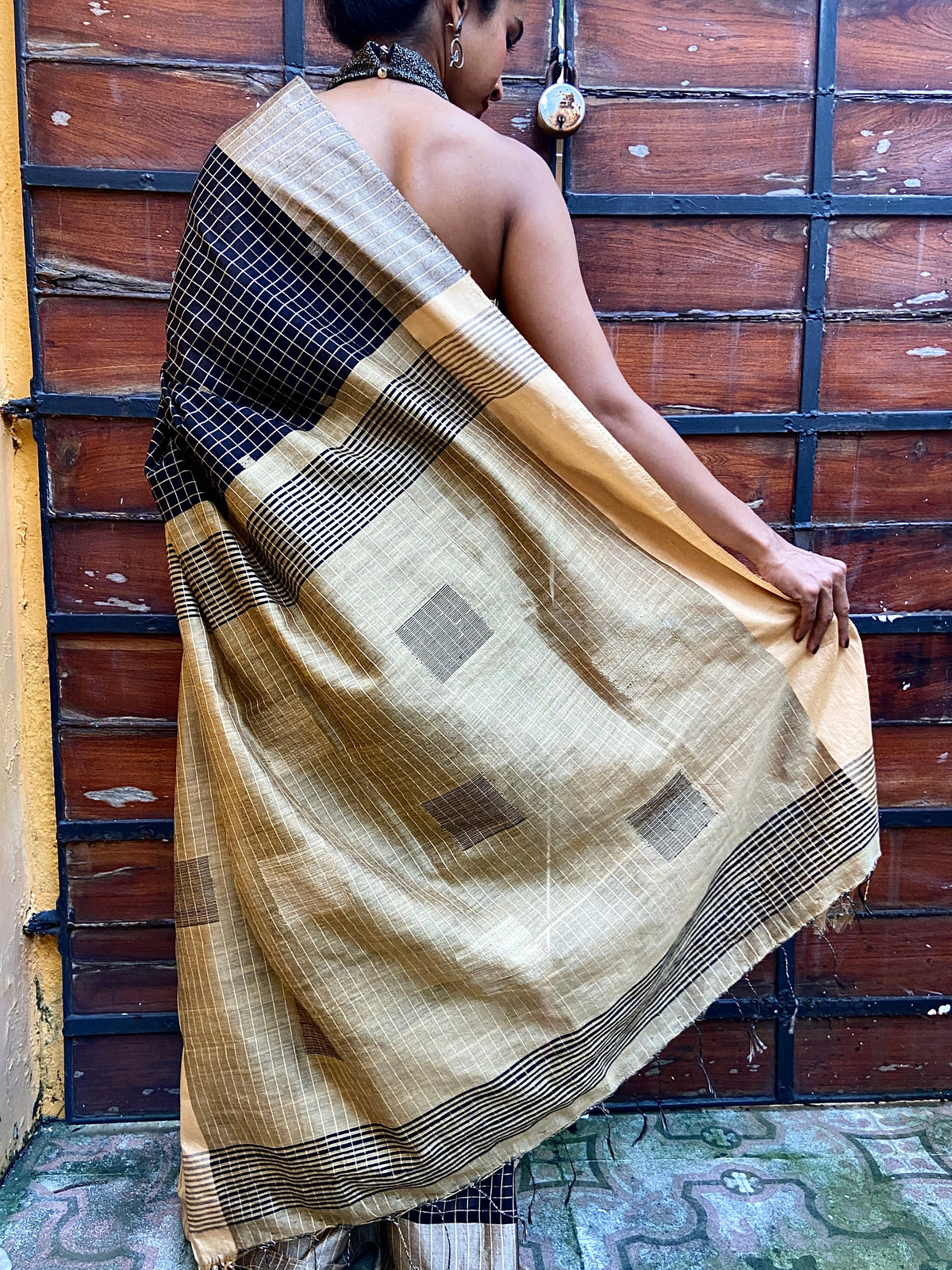 Black and Golden Beige Sari
