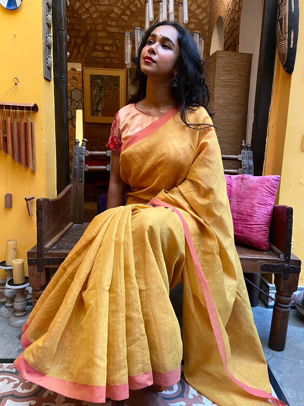 Mustard Yellow and Pink Sari