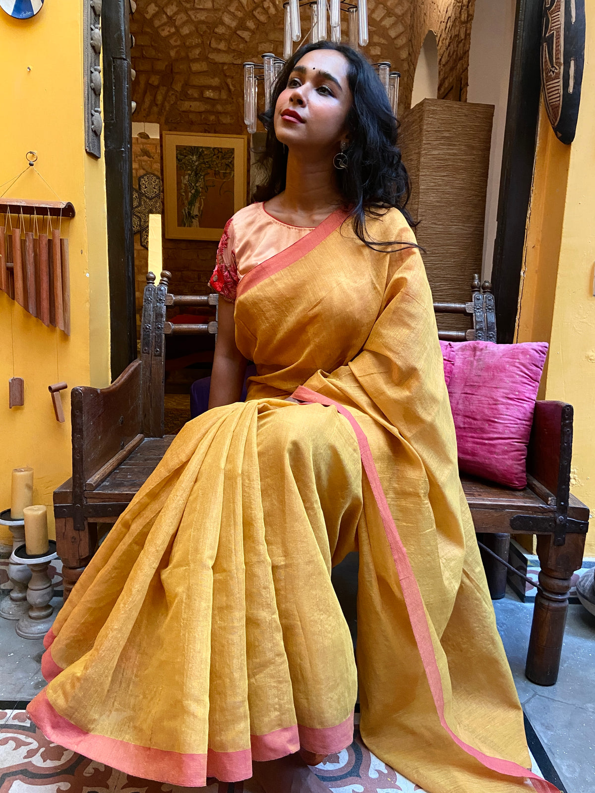 Mustard Yellow and Pink Sari