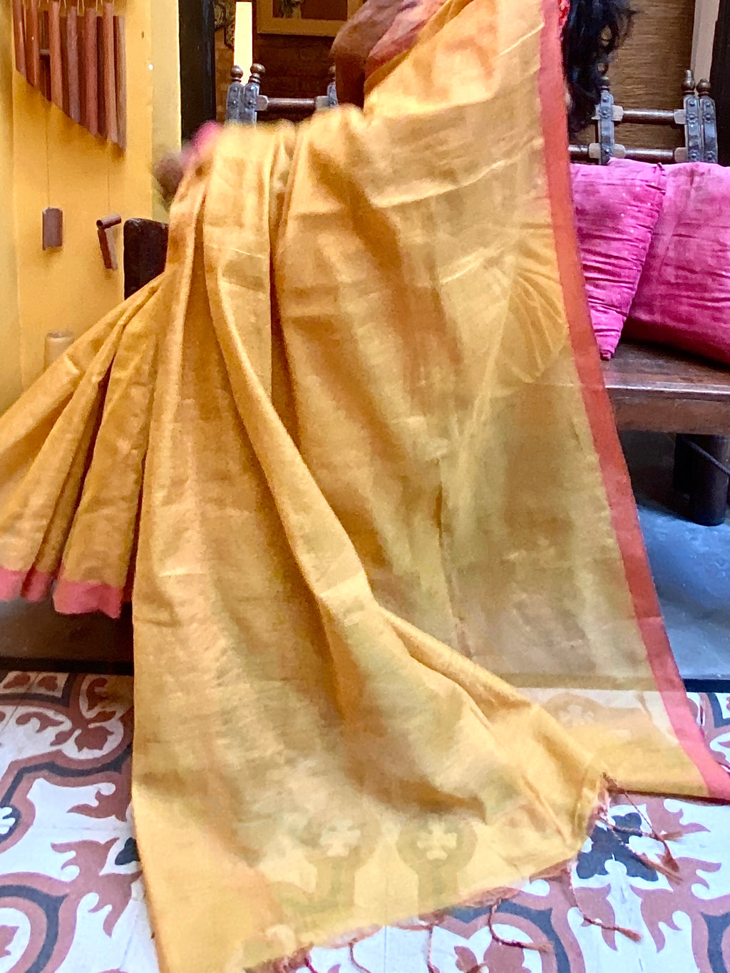 Mustard Yellow and Pink Sari