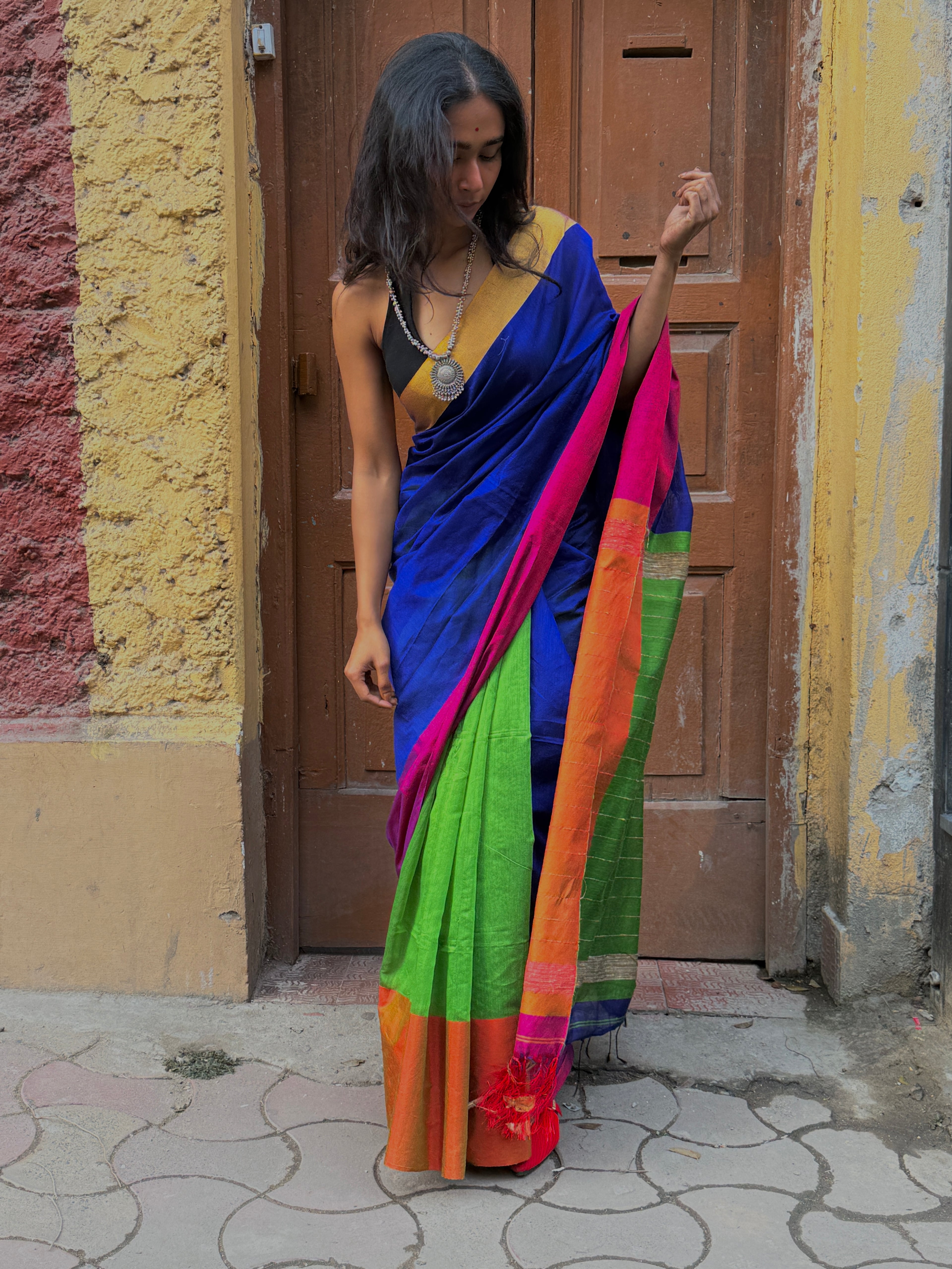 Colour Block Cotton-Silk Handloom Sari