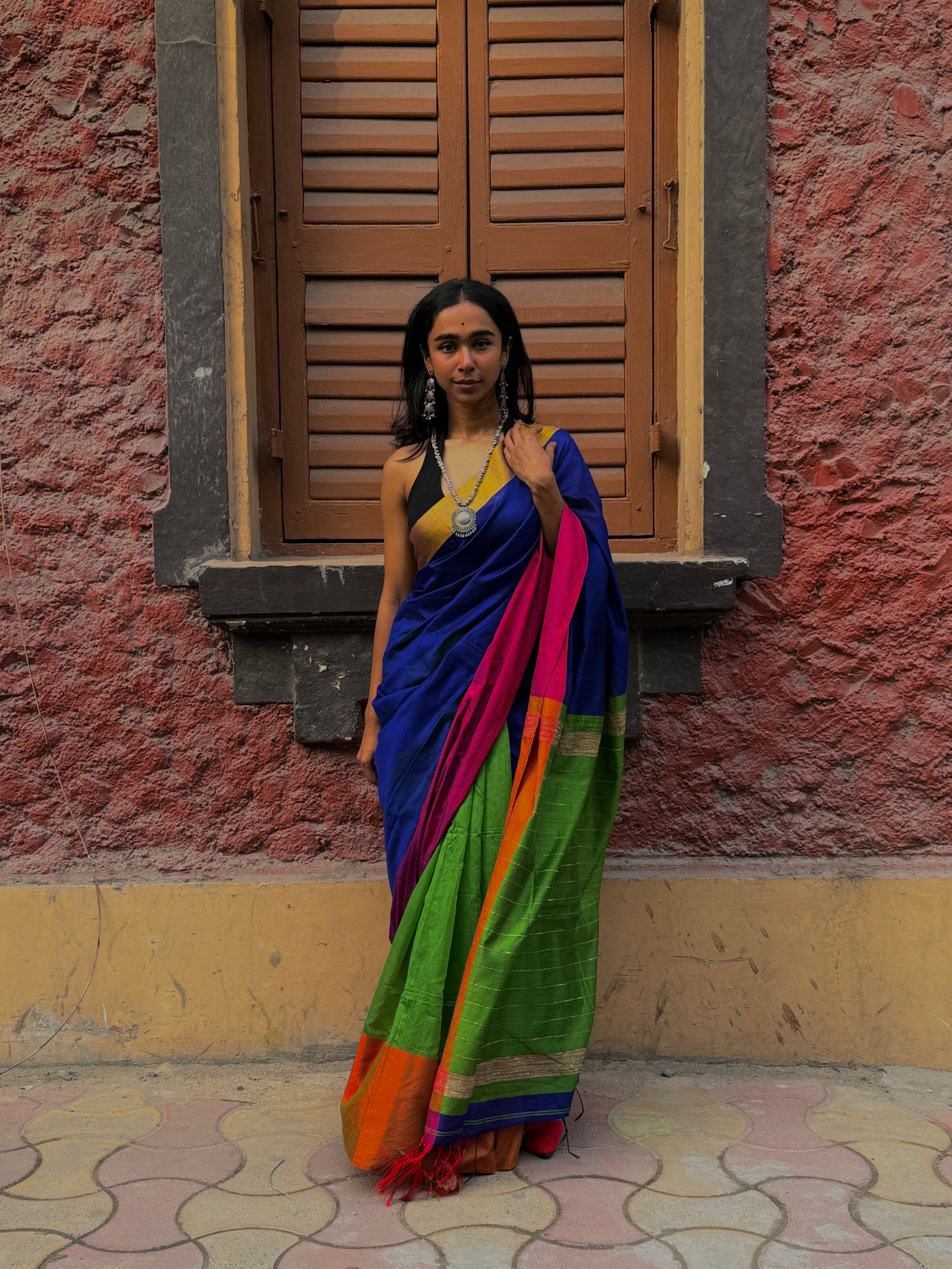 Colour Block Cotton-Silk Handloom Sari