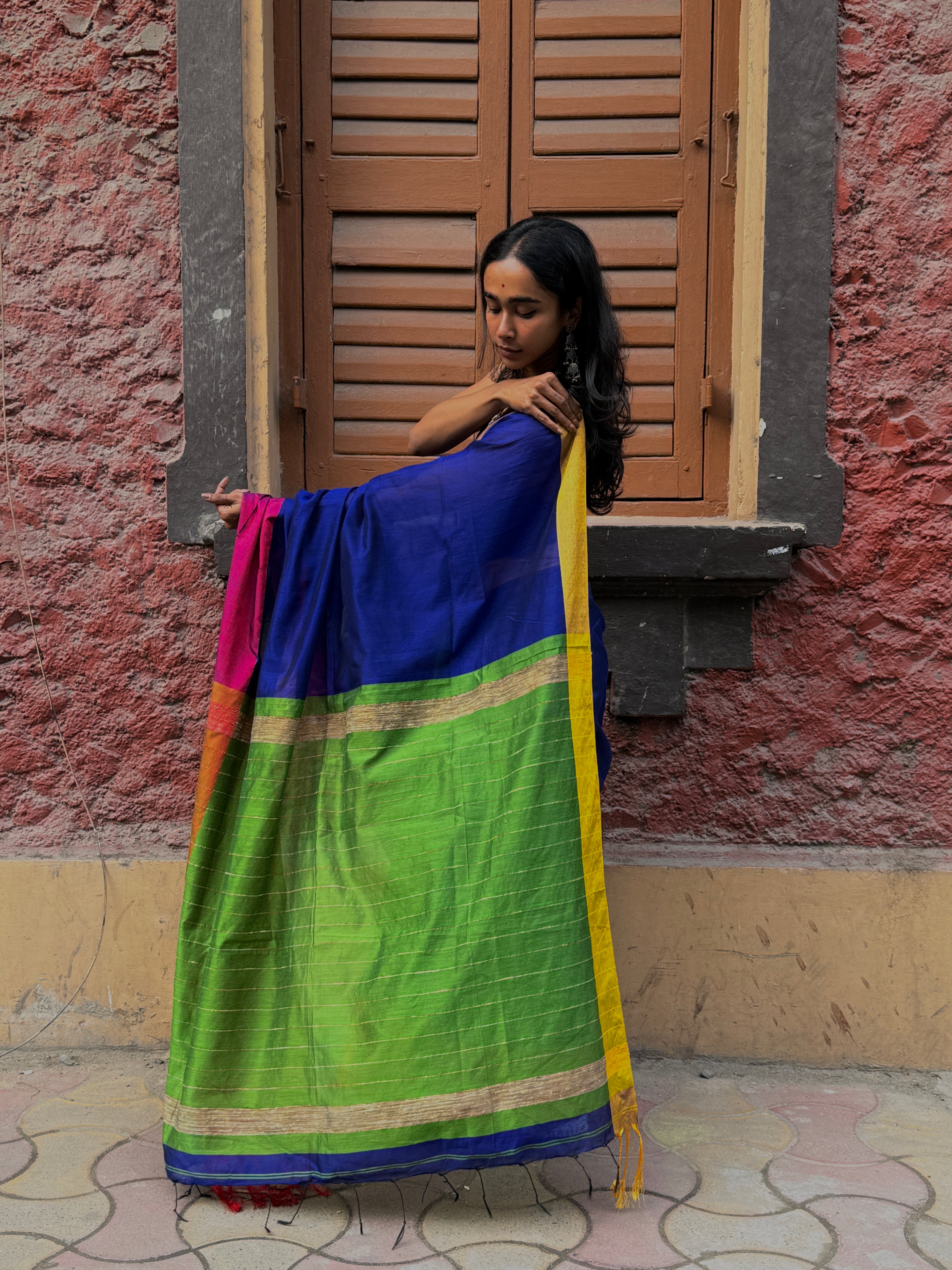 Colour Block Cotton-Silk Handloom Sari