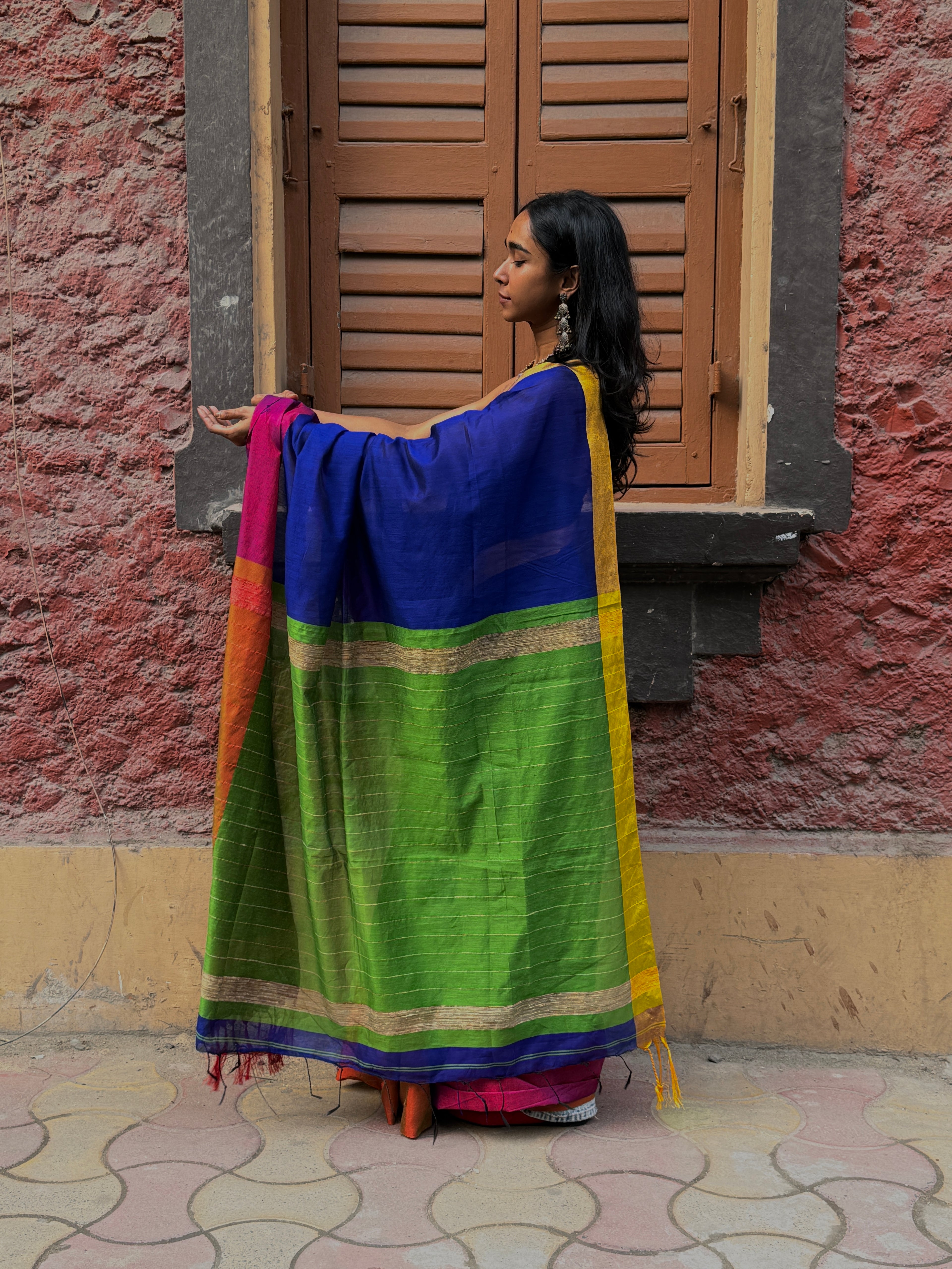 Colour Block Cotton-Silk Handloom Sari