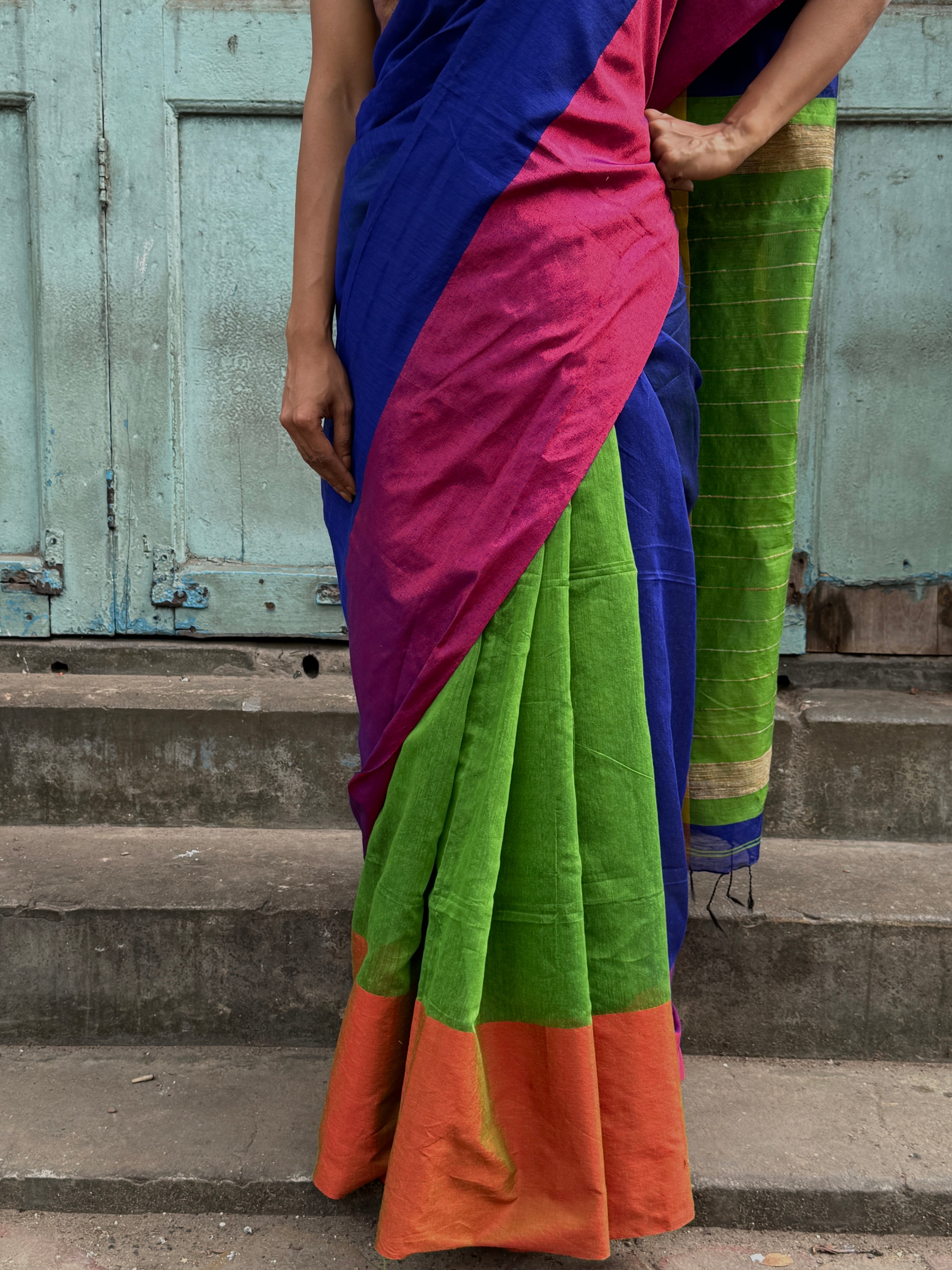 Colour Block Cotton-Silk Handloom Sari