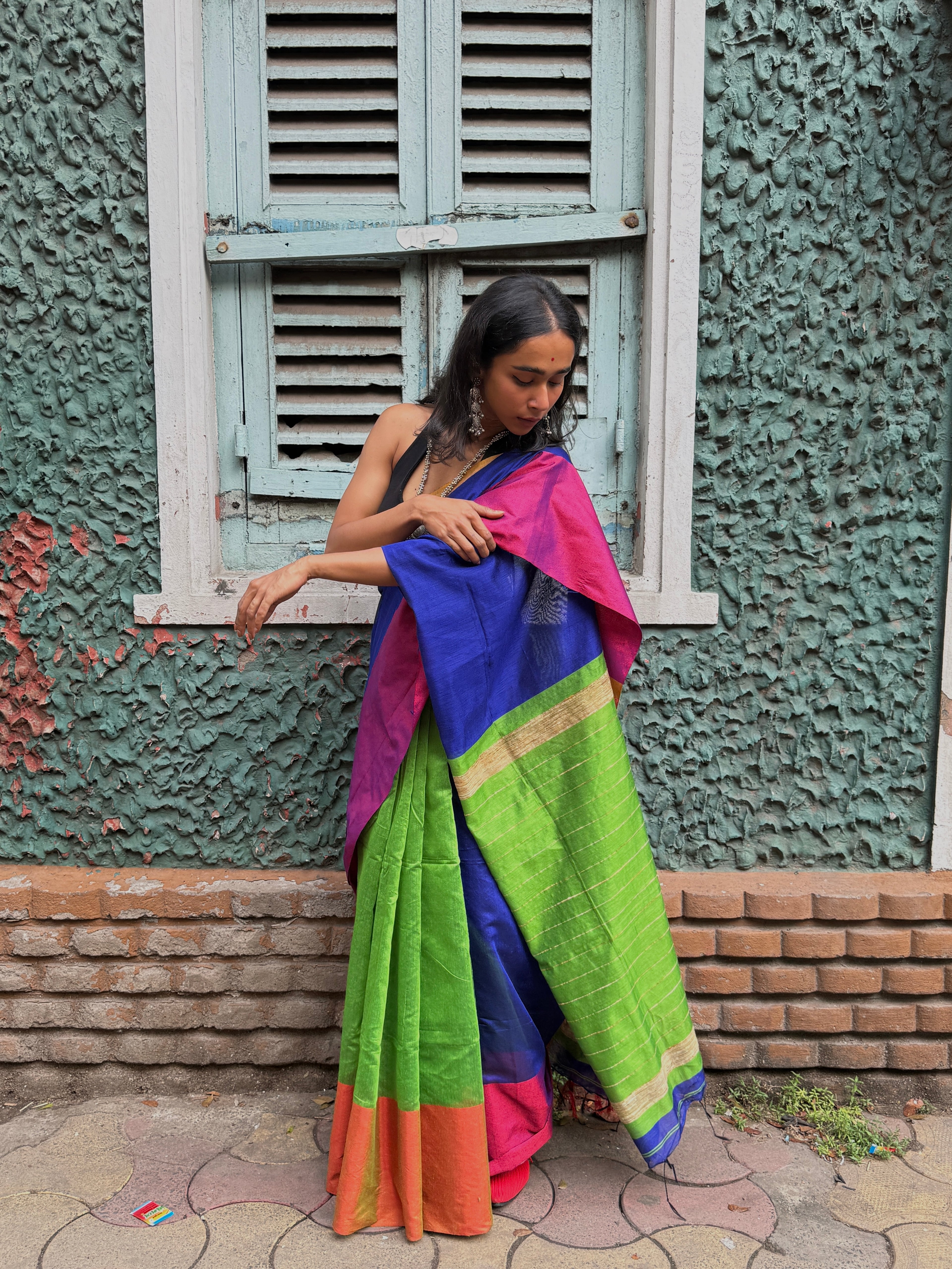 Colour Block Cotton-Silk Handloom Sari