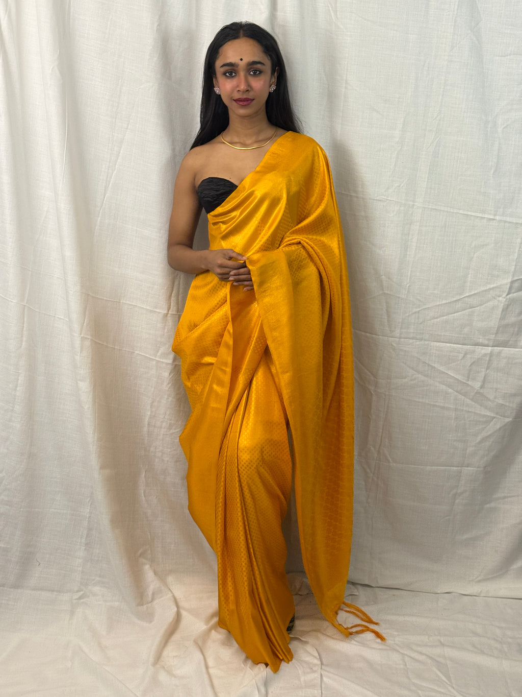 Mustard Silk Self Design Sari