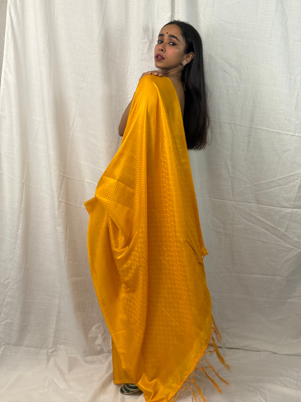 Mustard Silk Self Design Sari