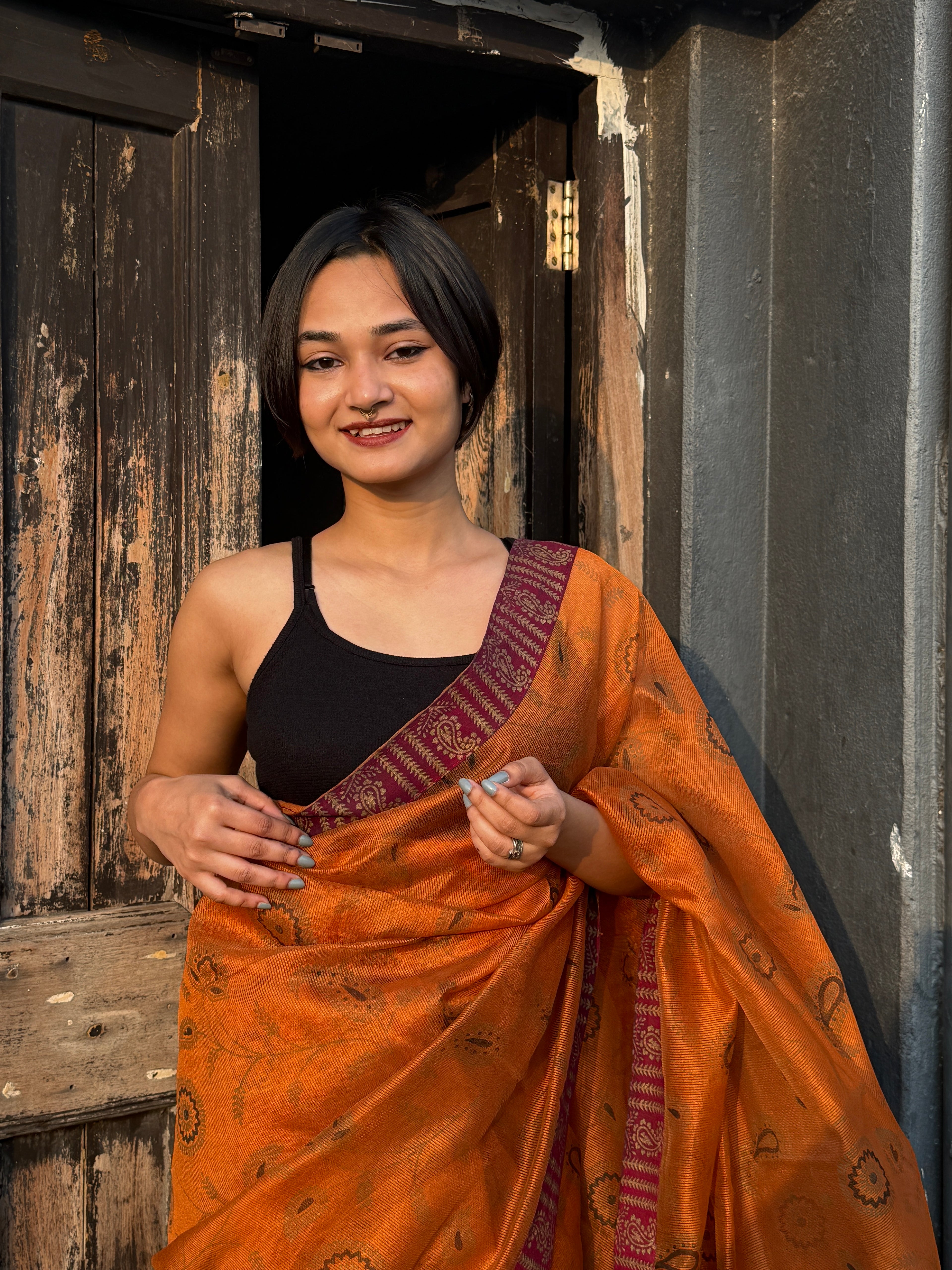 Brown Printed Kota Sari