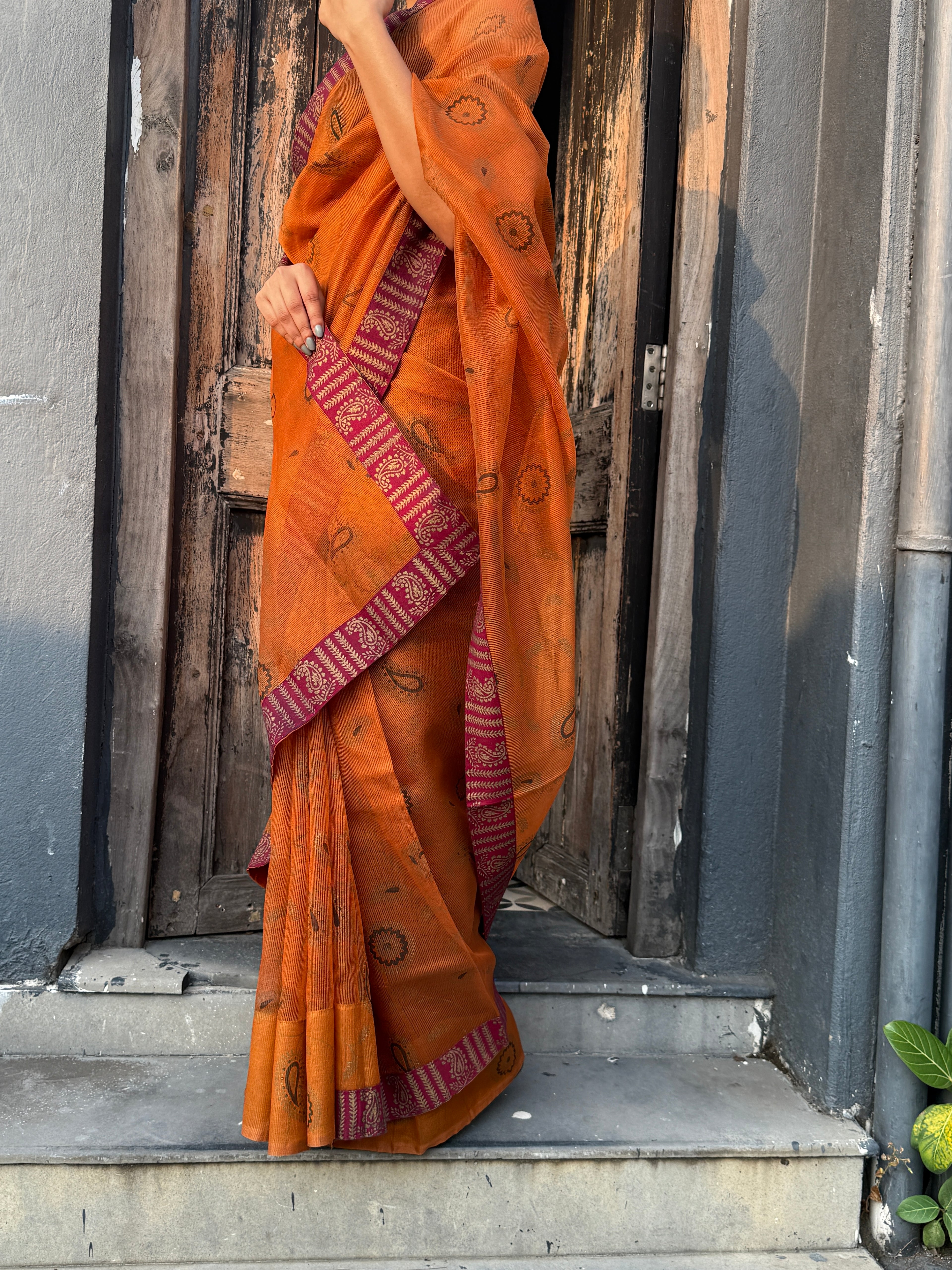 Brown Printed Kota Sari