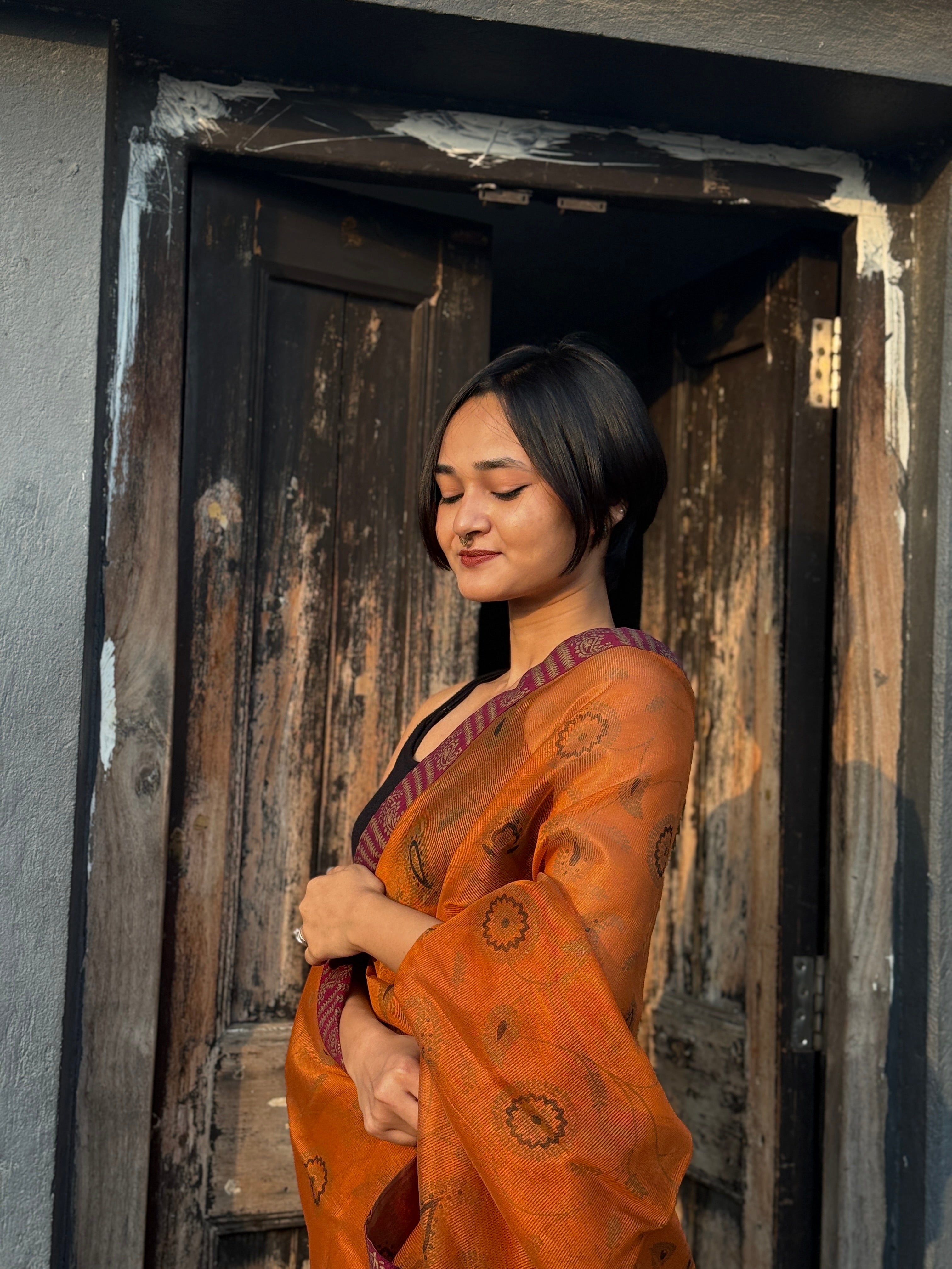 Brown Printed Kota Sari