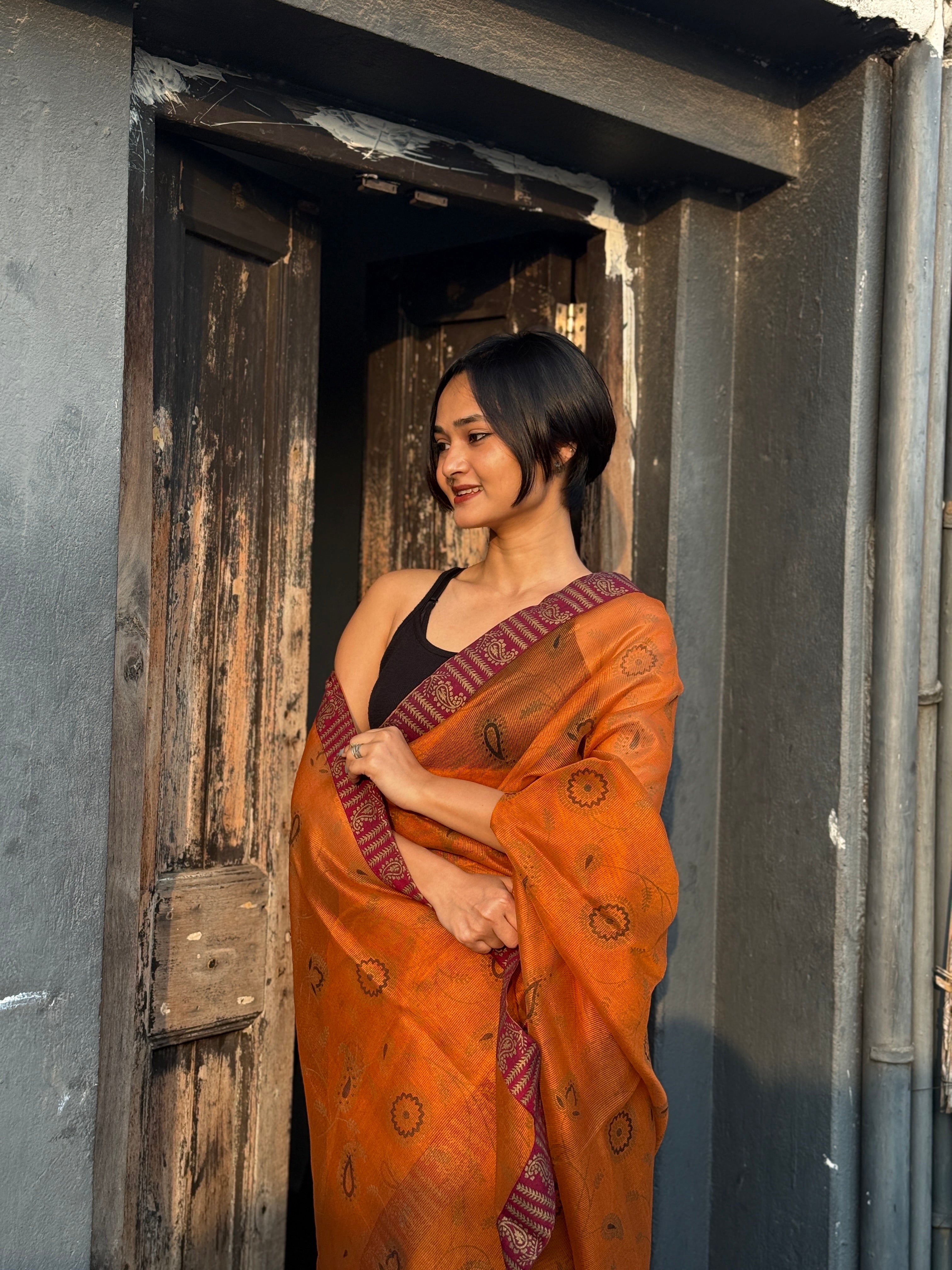 Brown Printed Kota Sari