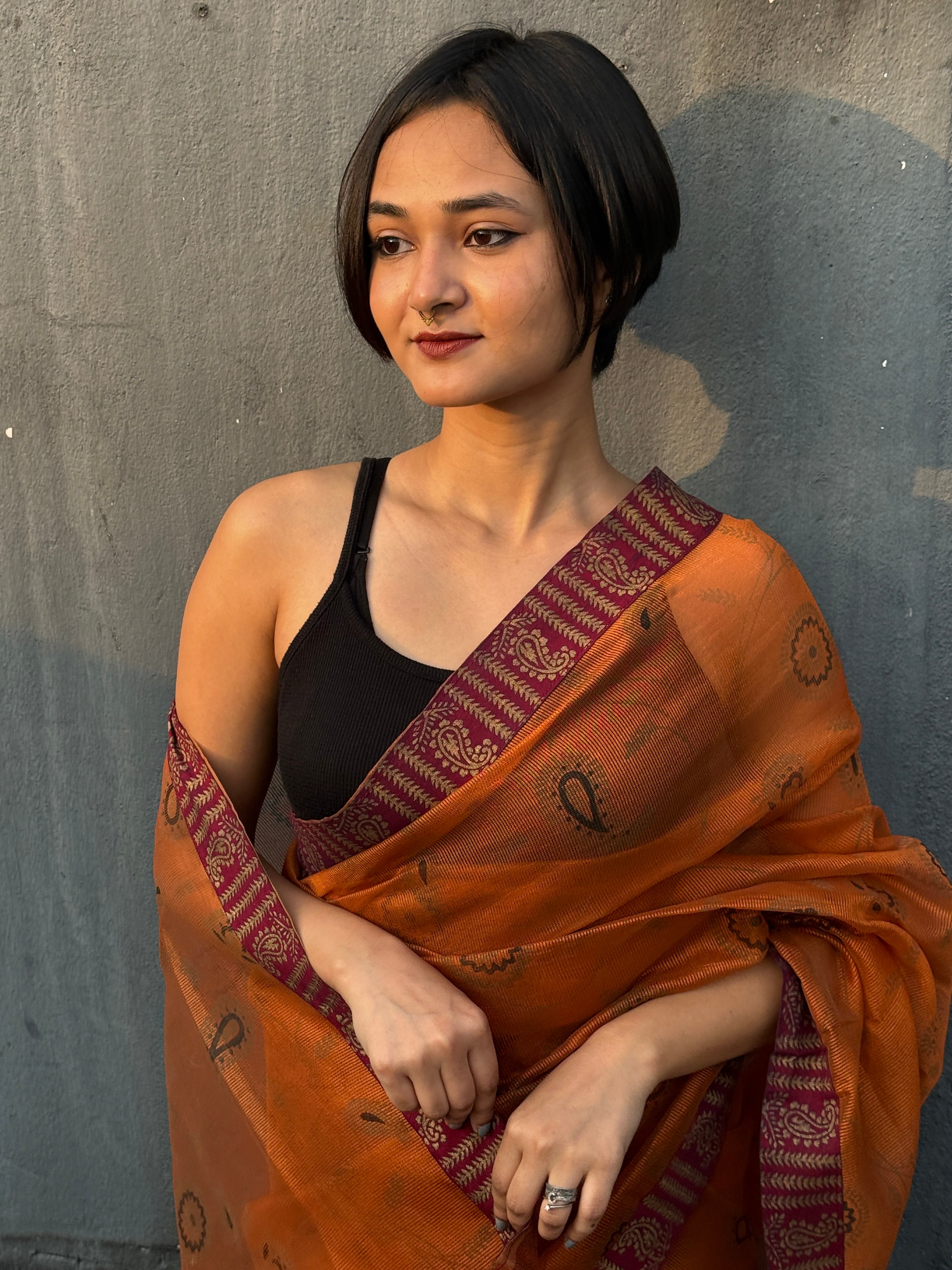 Brown Printed Kota Sari