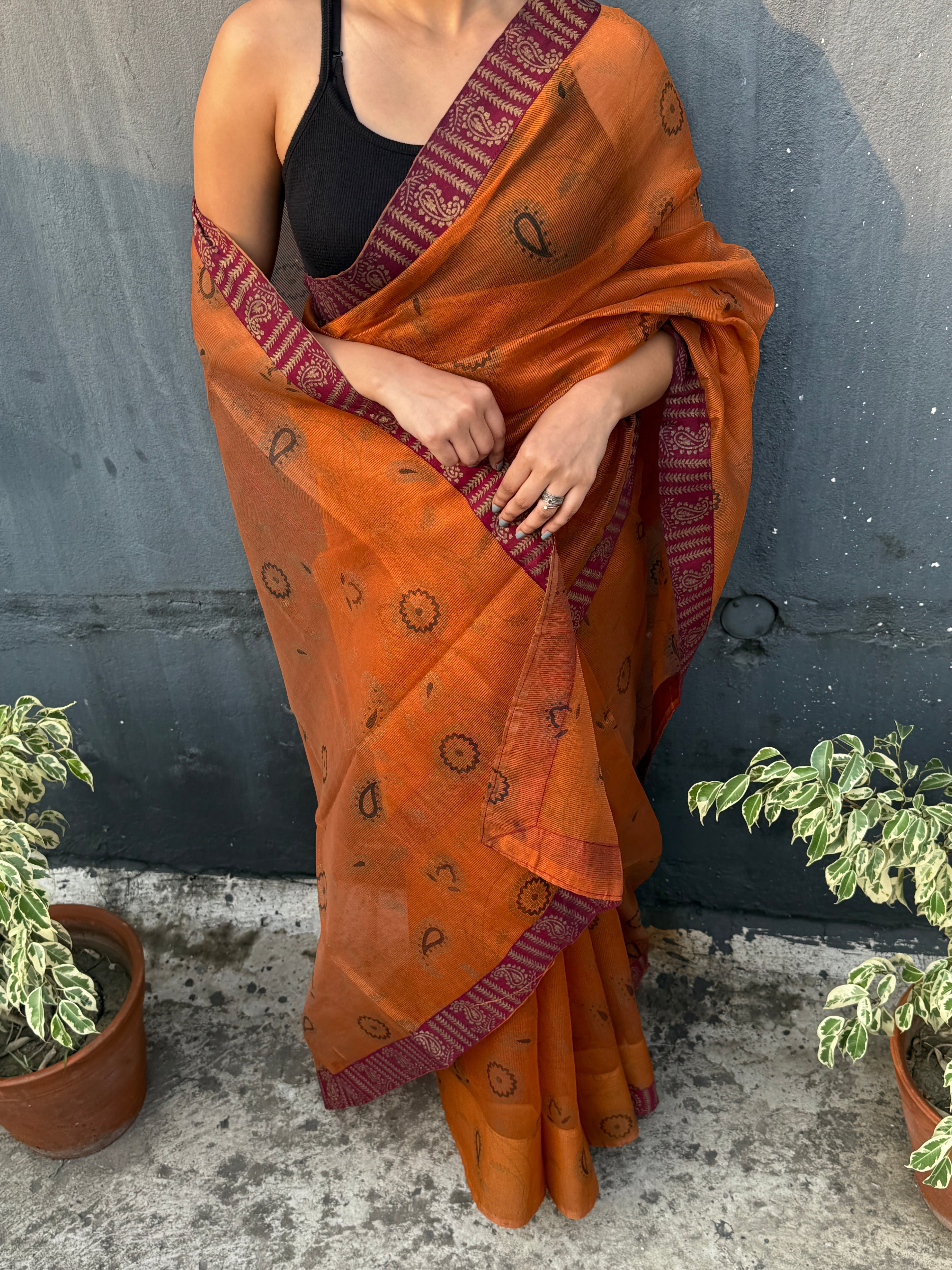 Brown Printed Kota Sari