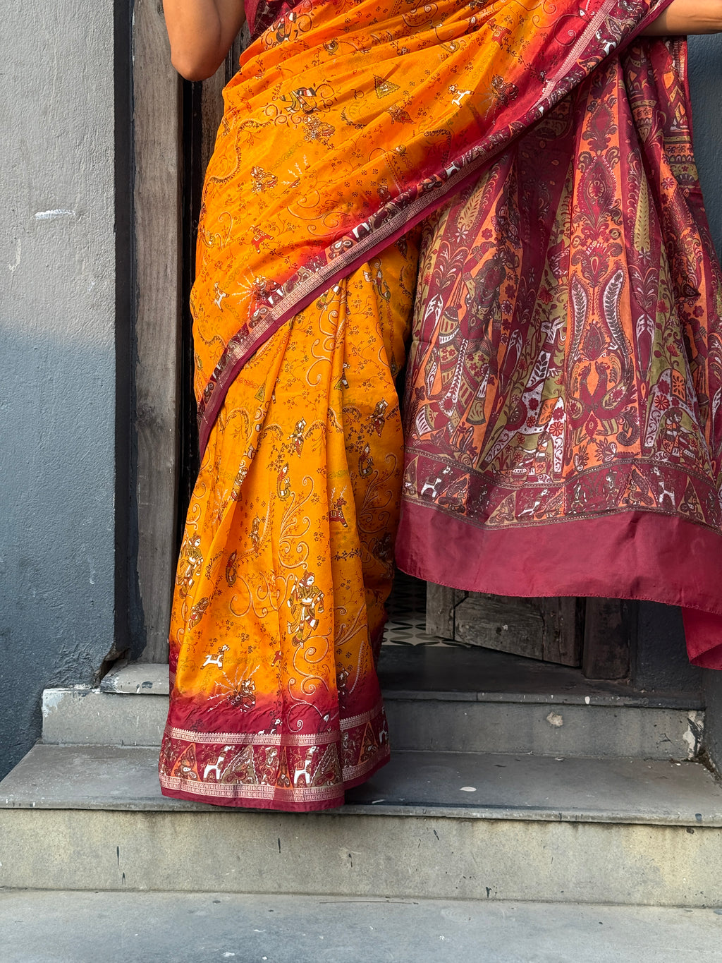 Mustard and Maroon Art Silk Sari