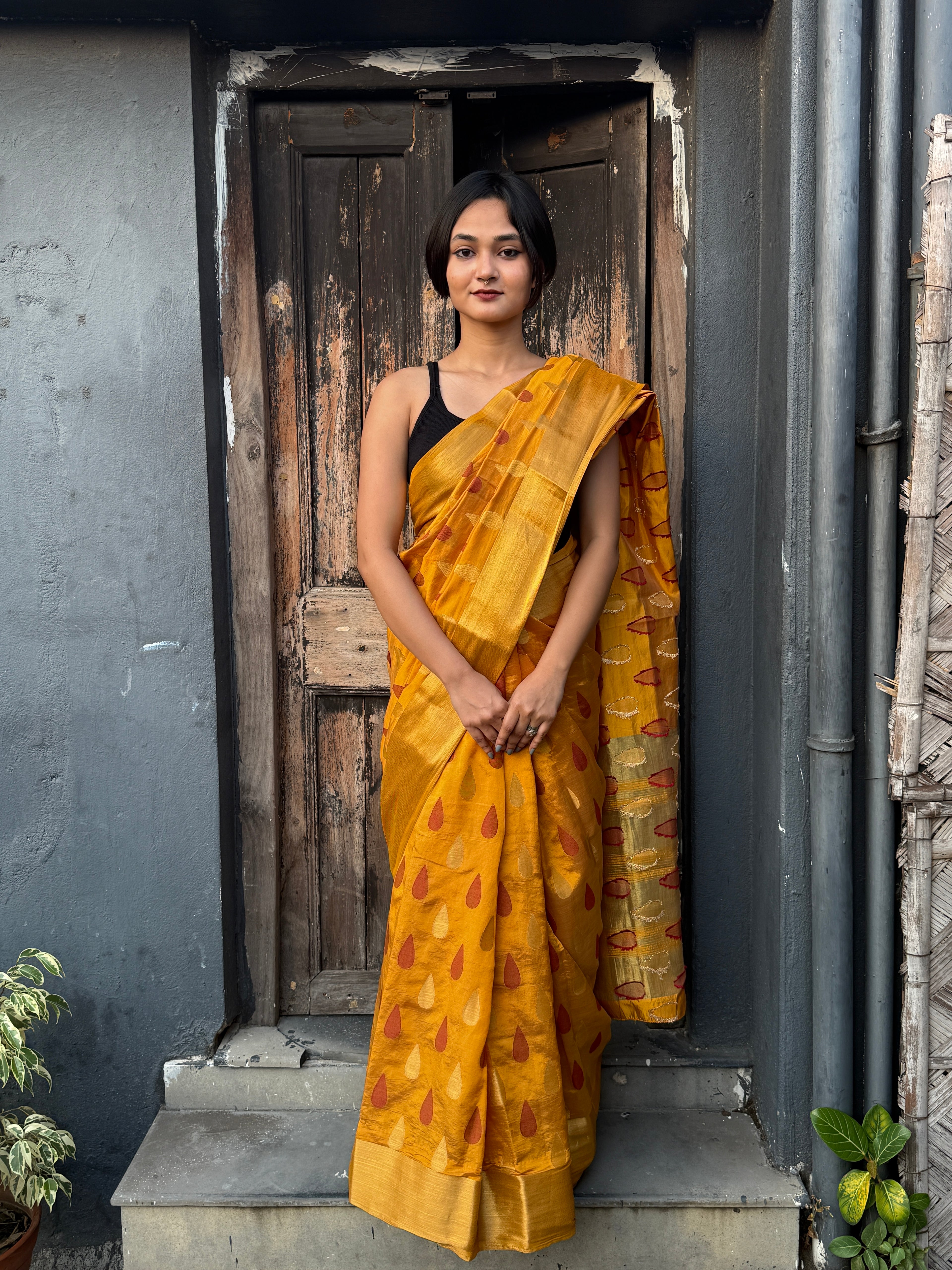 Yellow Woven Art Silk Sari
