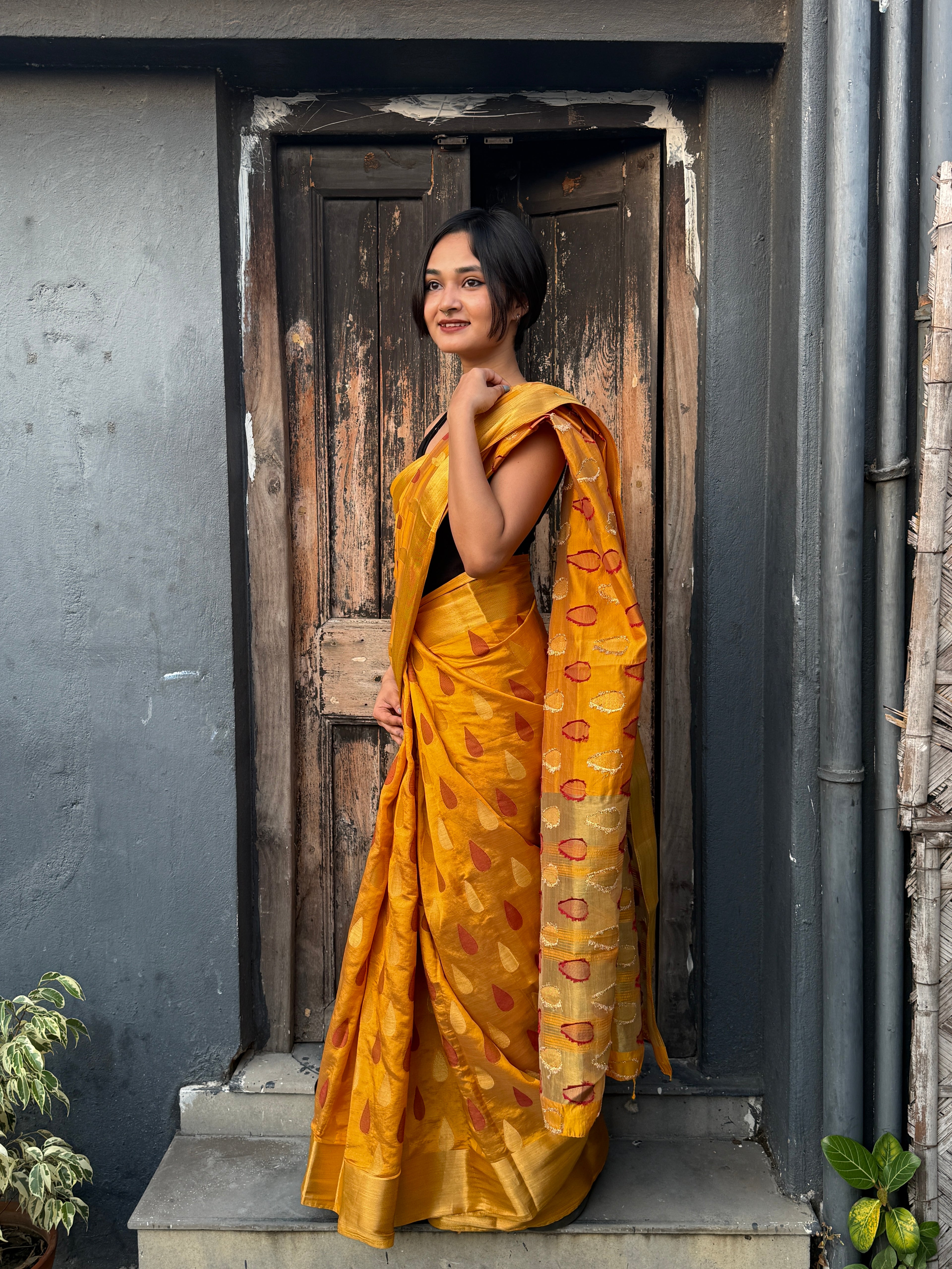 Yellow Woven Art Silk Sari
