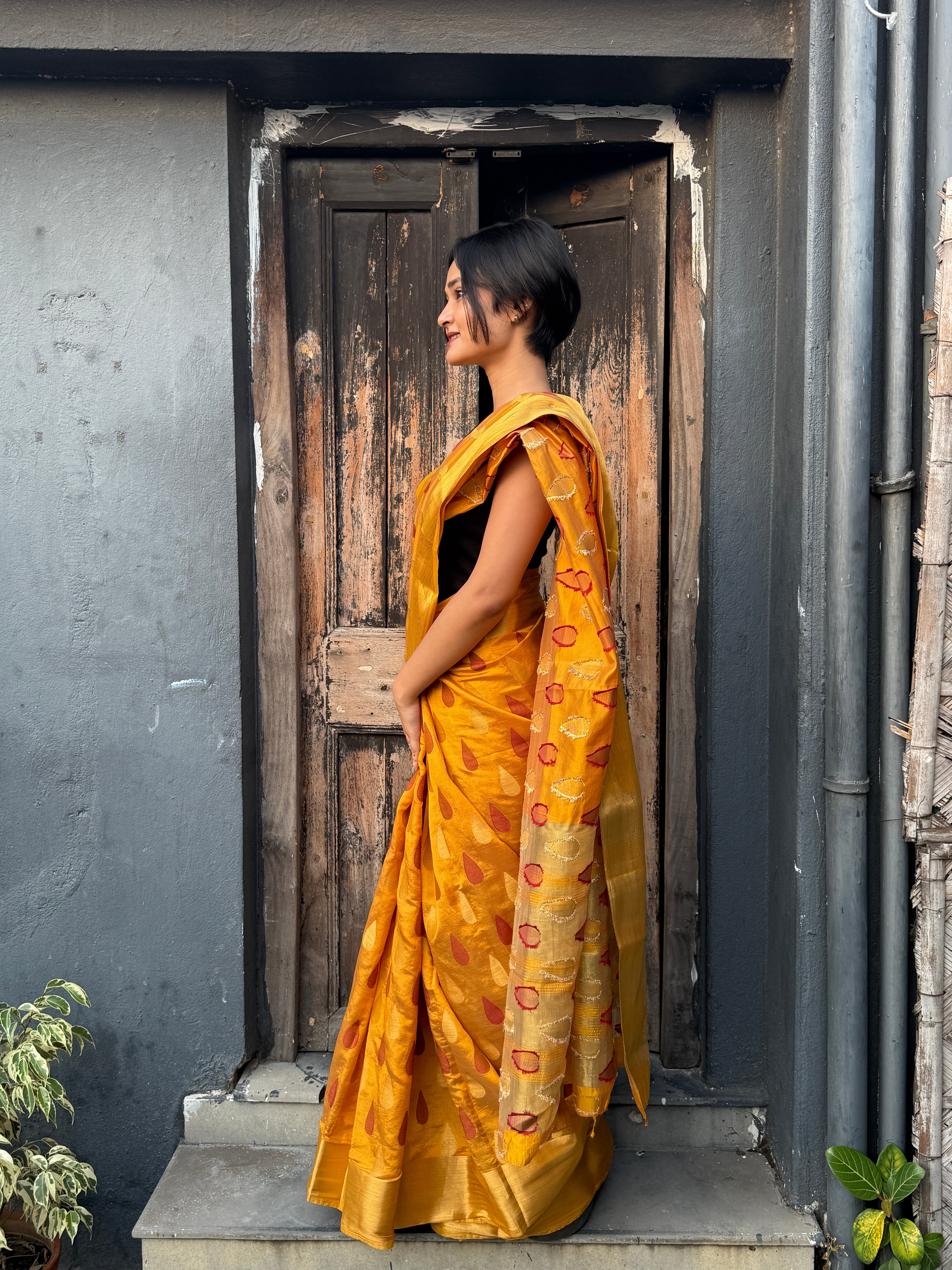 Yellow Woven Art Silk Sari
