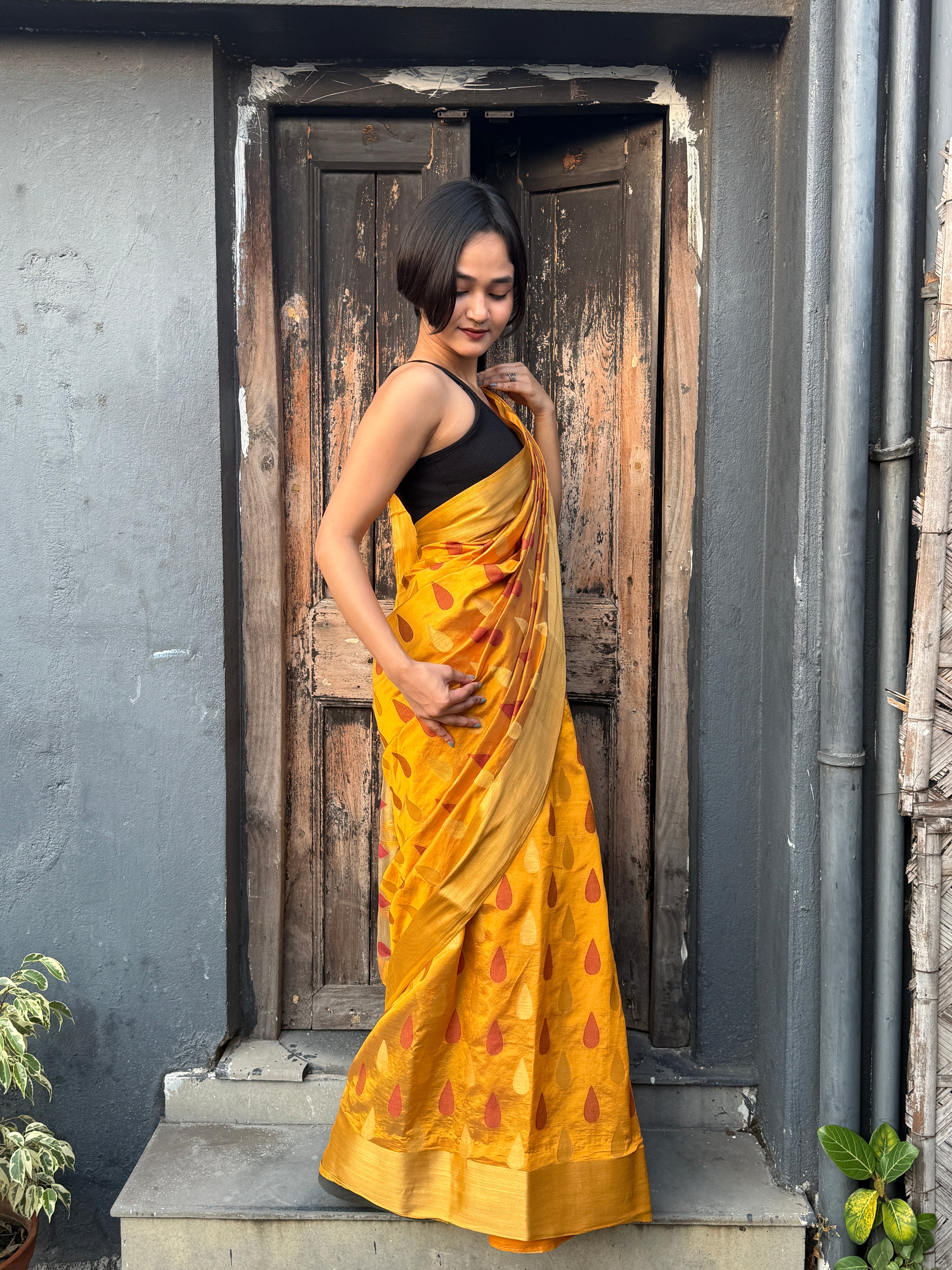 Yellow Woven Art Silk Sari