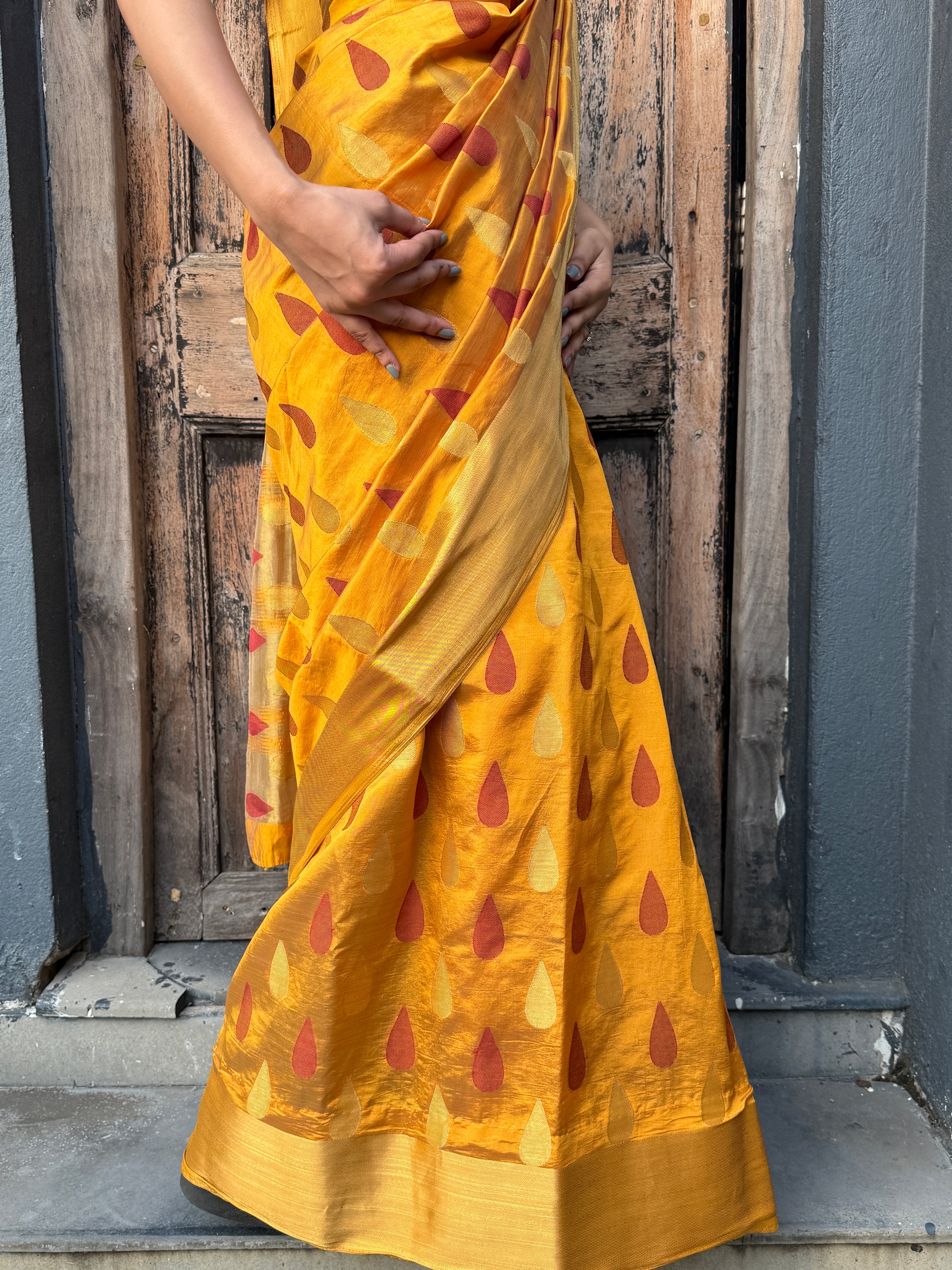 Yellow Woven Art Silk Sari