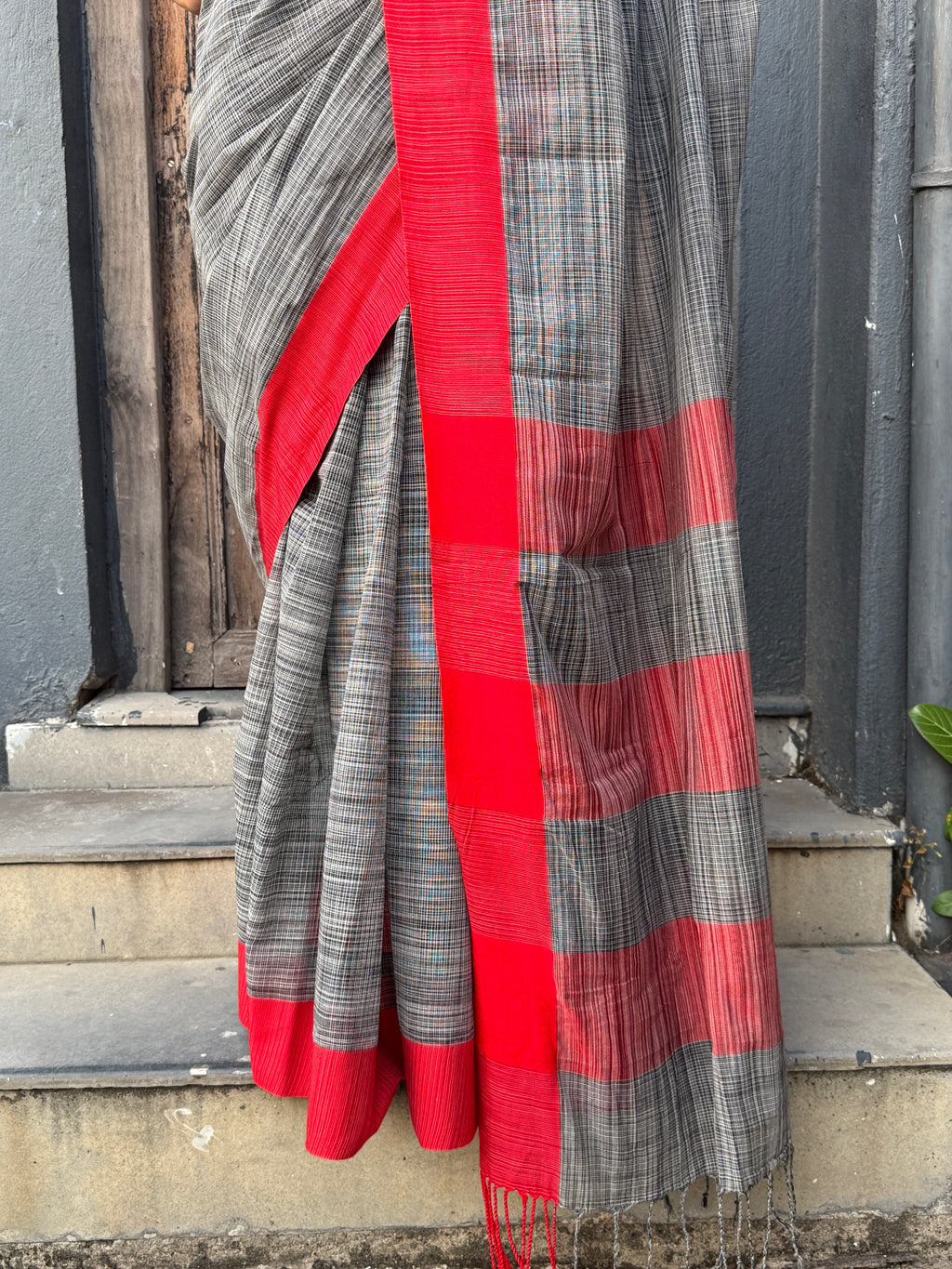 Black and Red Bangladesh Cotton Handloom Sari
