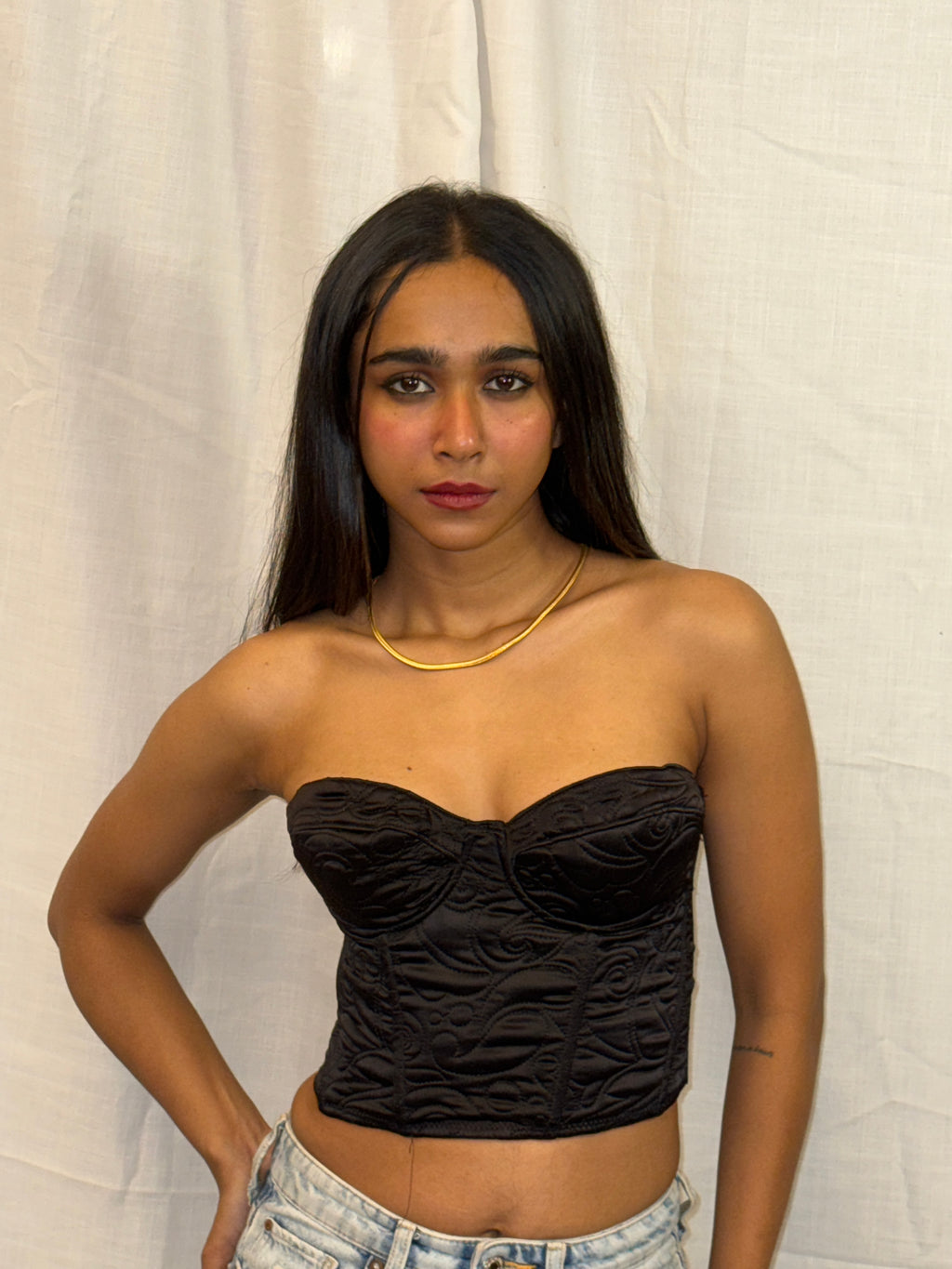 ZARA - Black Floral Quilted Corset