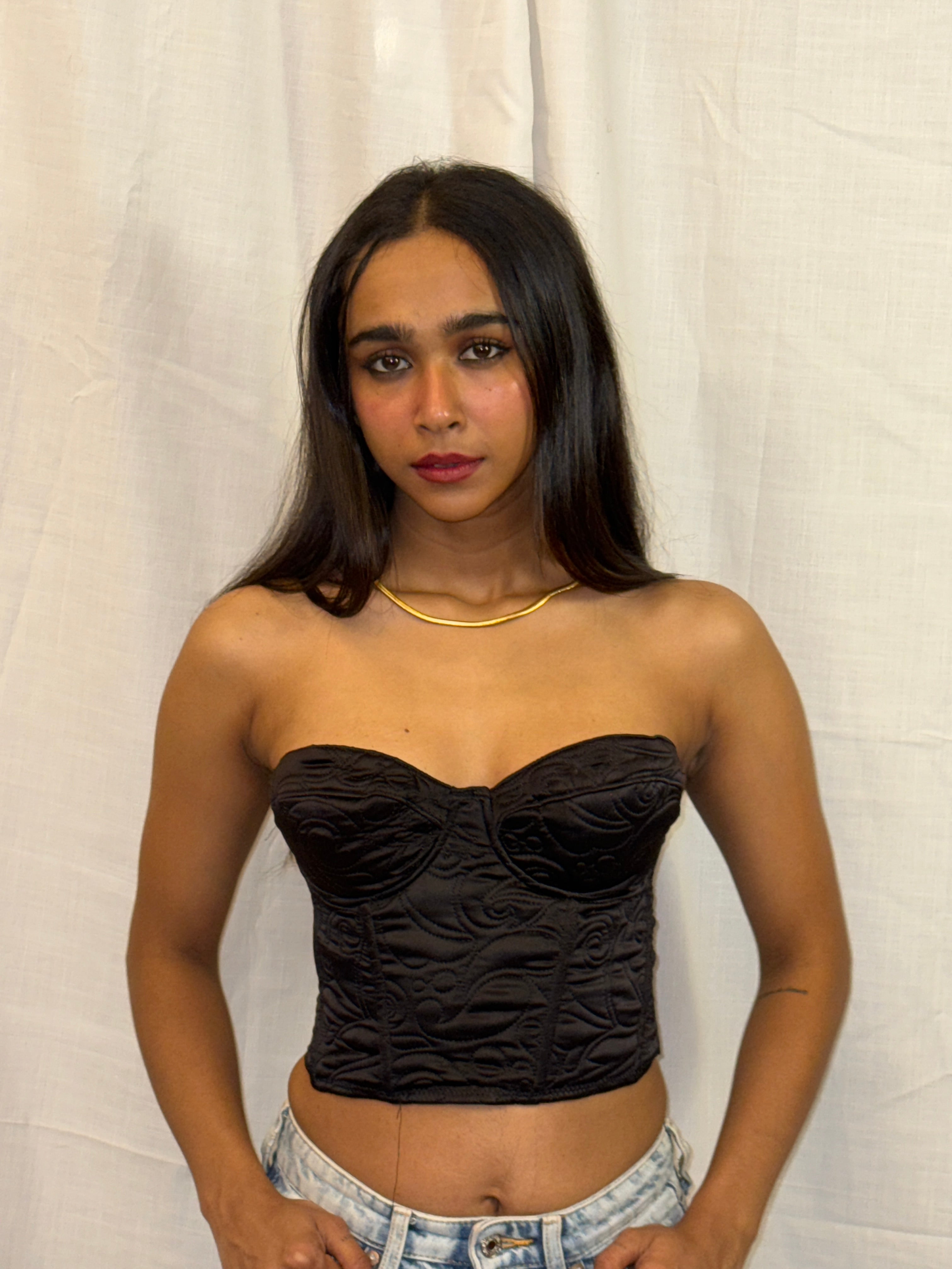 ZARA - Black Floral Quilted Corset